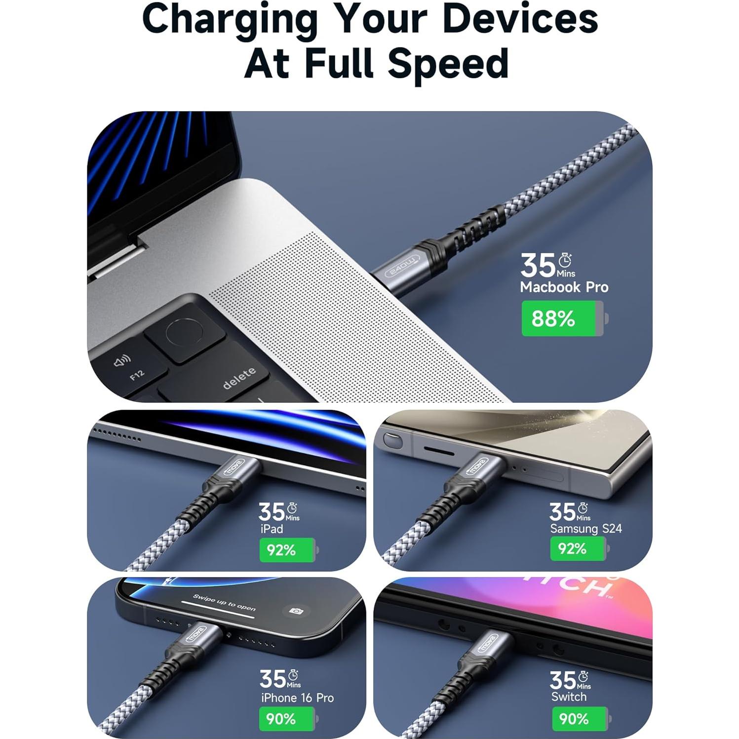 Cable USB C a C JSAUX 240W 2.0m Carga Rápida Gris