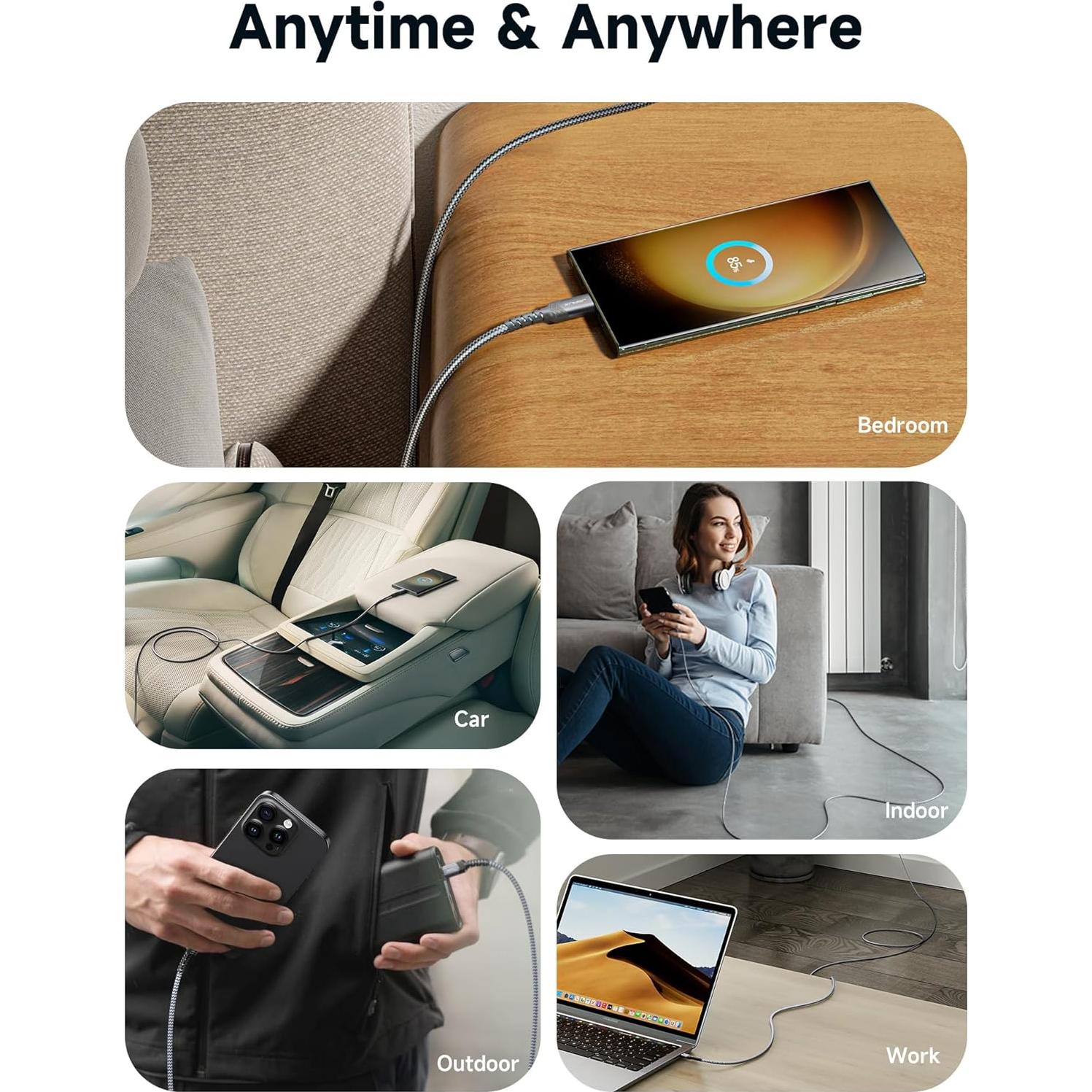 Cable USB C a C JSAUX 240W 2.0m Carga Rápida Gris