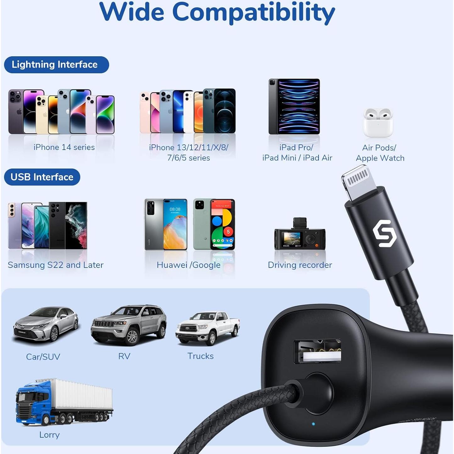 Cargador de coche Syncwire 32W con cable Lightning 1.5M