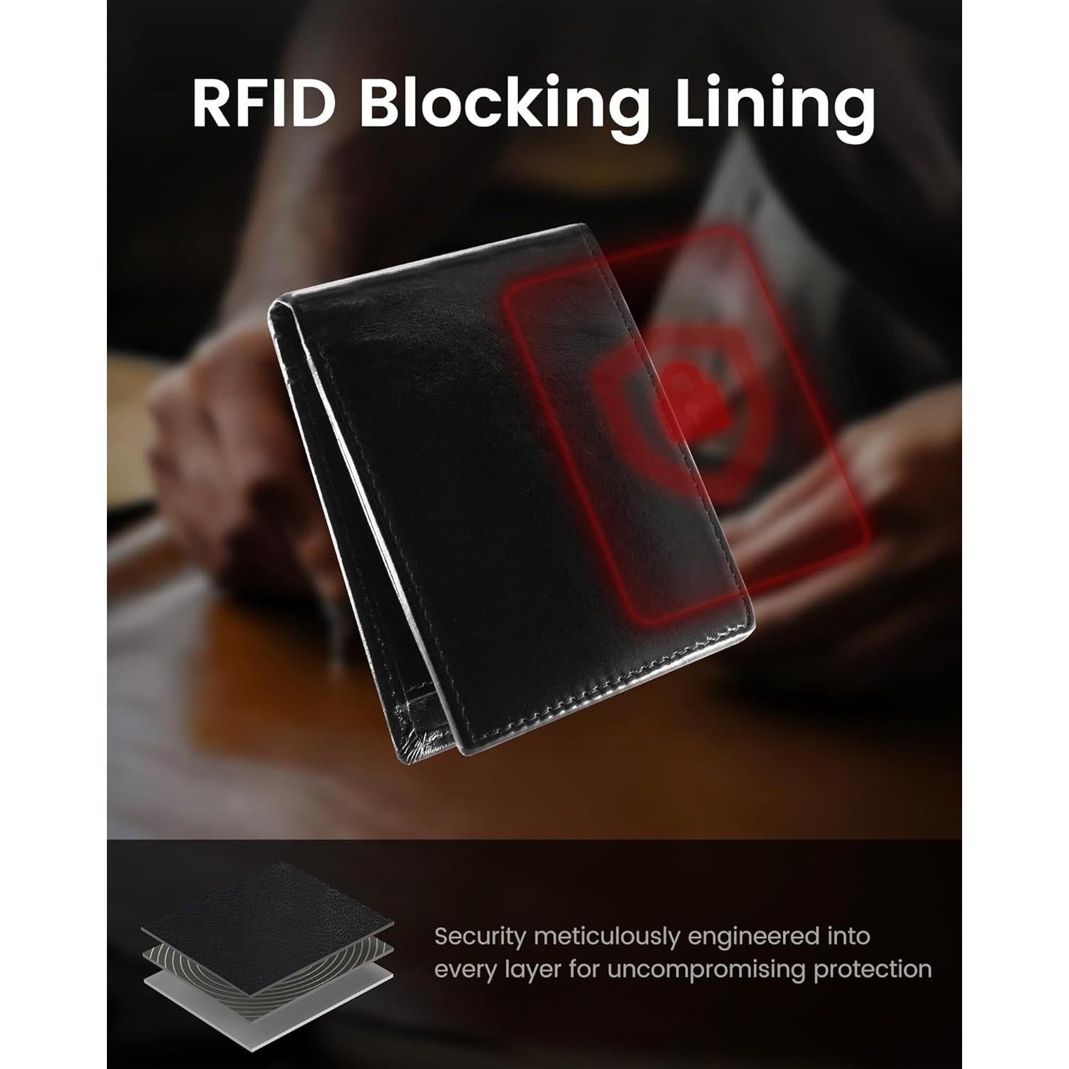 Billetera de Cuero Genuino Vast Scenery - Bloqueo RFID, Slim