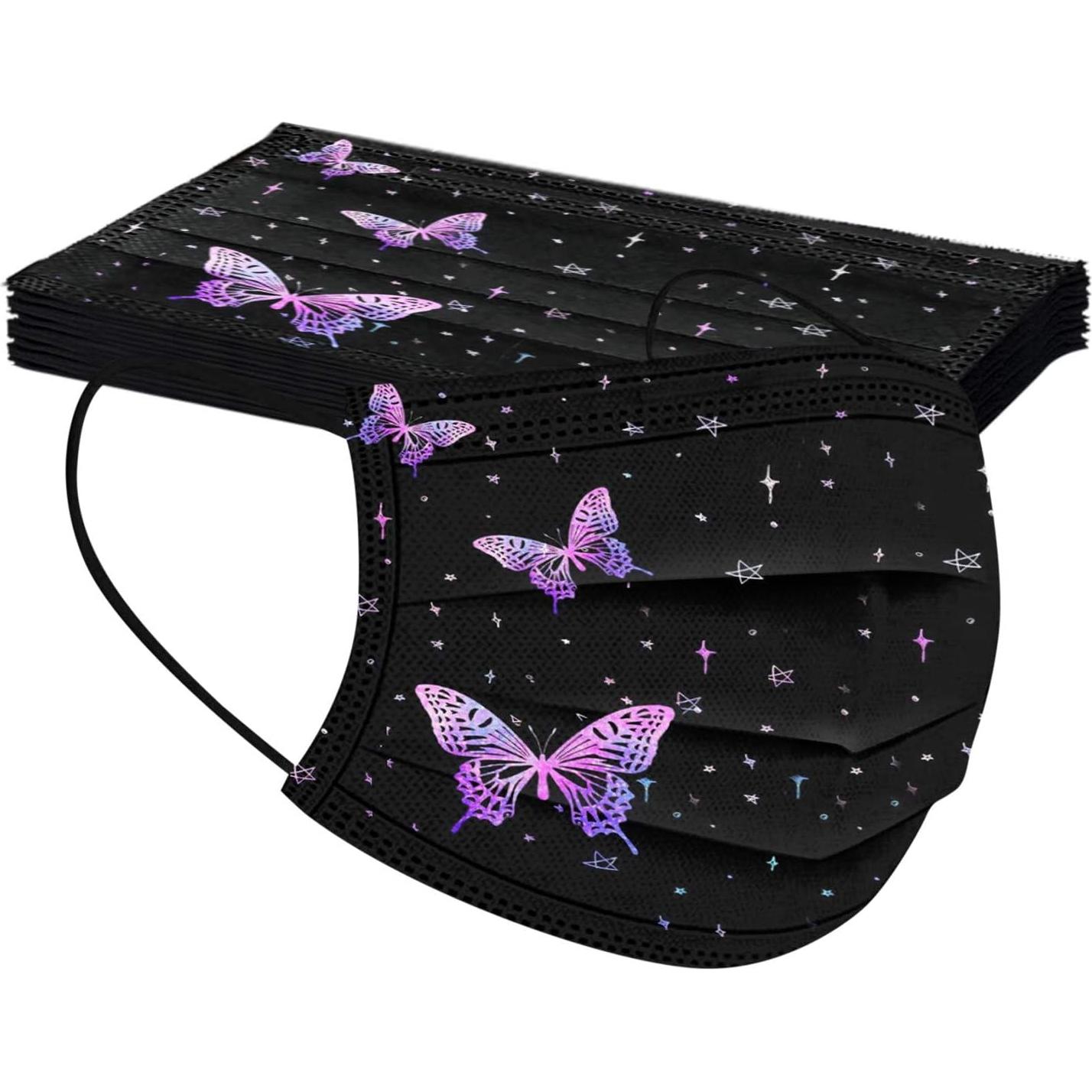 50 Pcs Mascarillas Desechables 3 Capas Mariposa Adultos