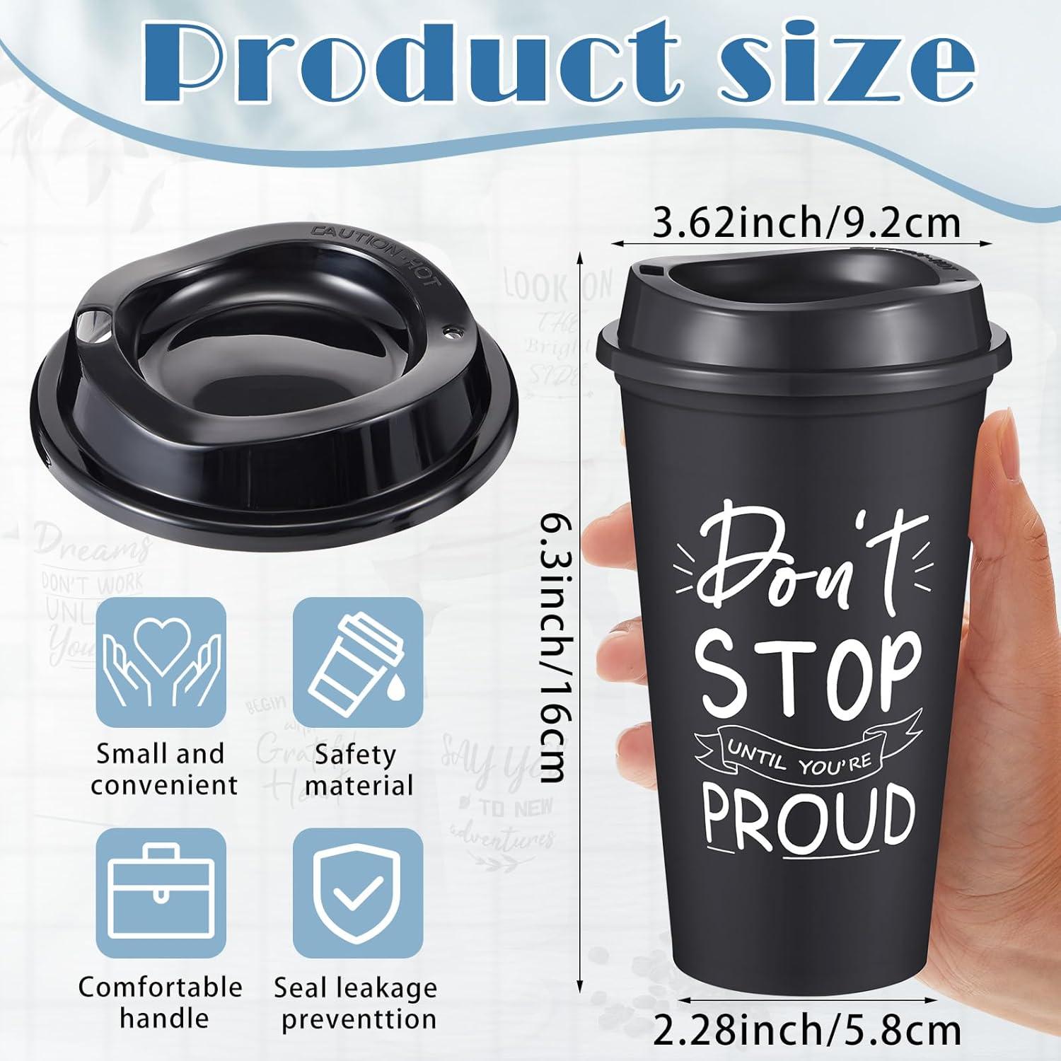 12 Tazas de Café Reutilizables FillTouch con Tapa Negra 16 oz