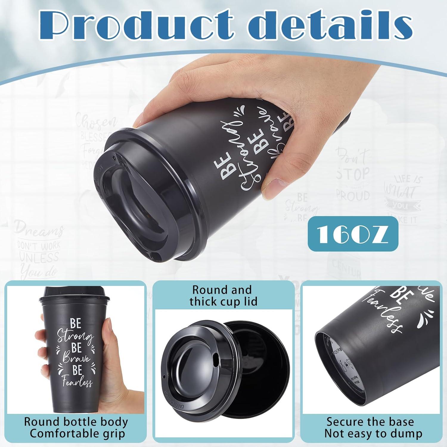 12 Tazas de Café Reutilizables FillTouch con Tapa Negra 16 oz