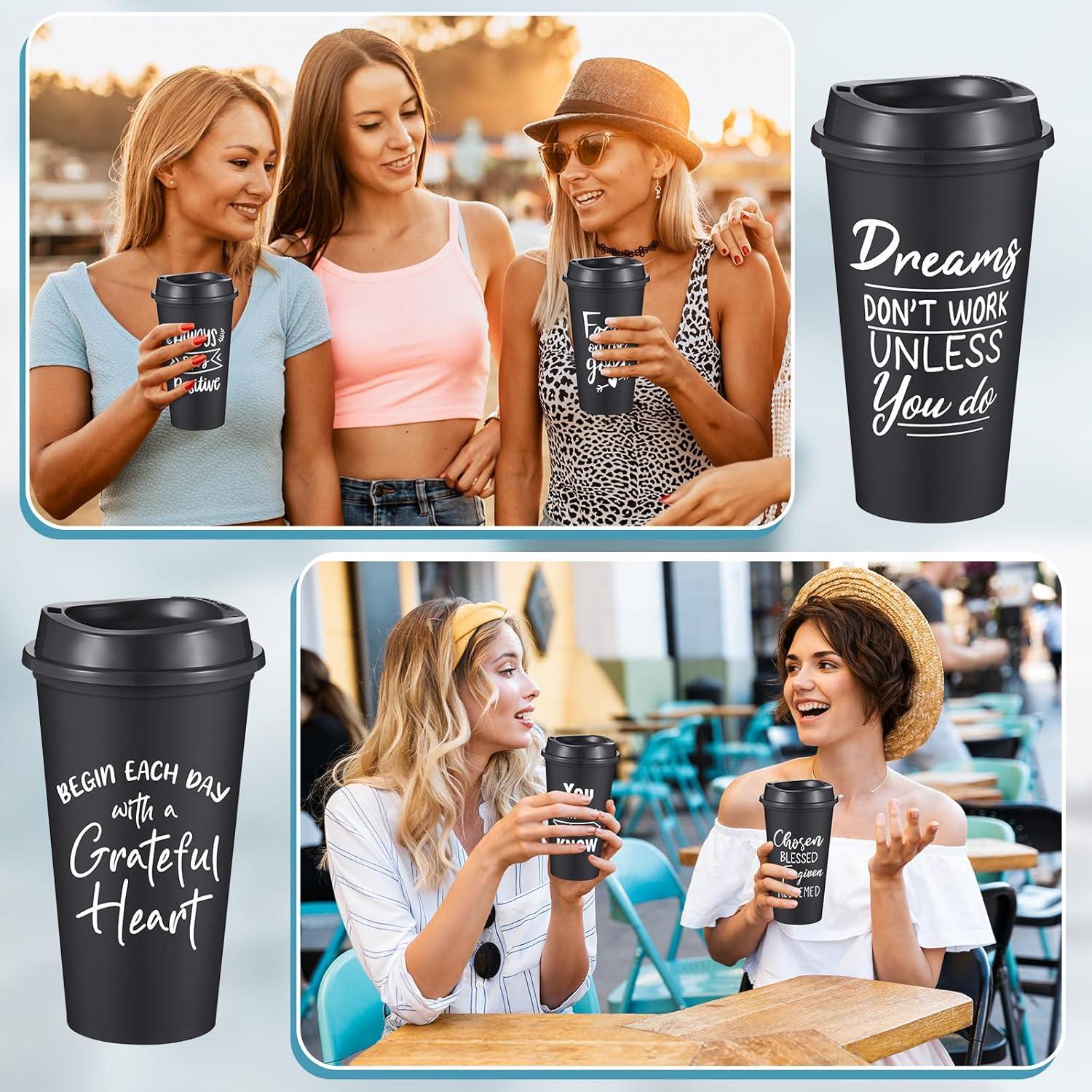 12 Tazas de Café Reutilizables FillTouch con Tapa Negra 16 oz