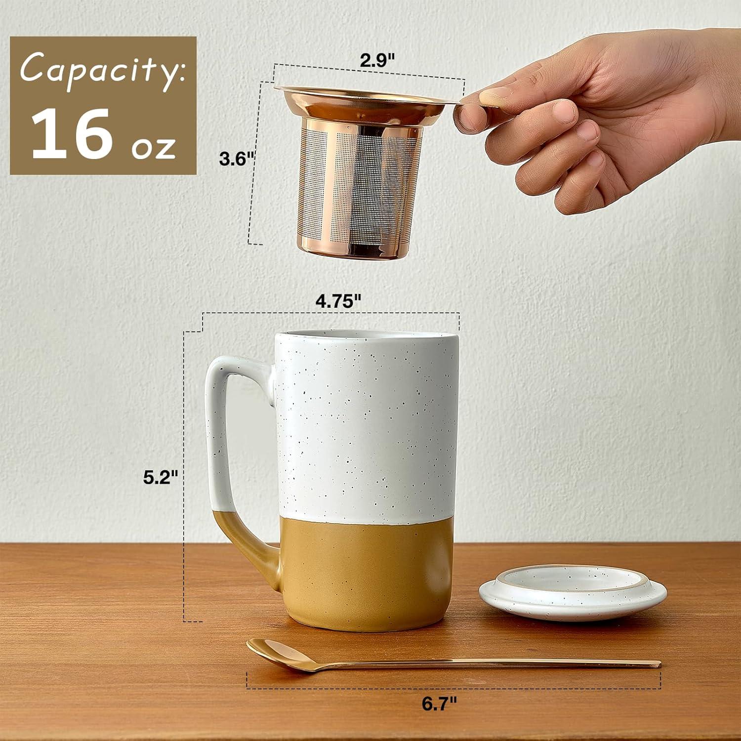 Taza de Té Grande Gencywe 473 ml con Infusor y Tapa Ámbar
