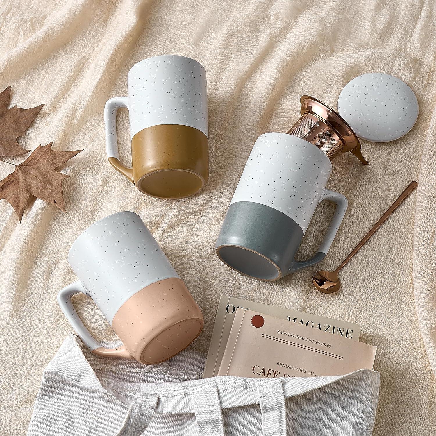 Taza de Té Grande Gencywe 473 ml con Infusor y Tapa Ámbar