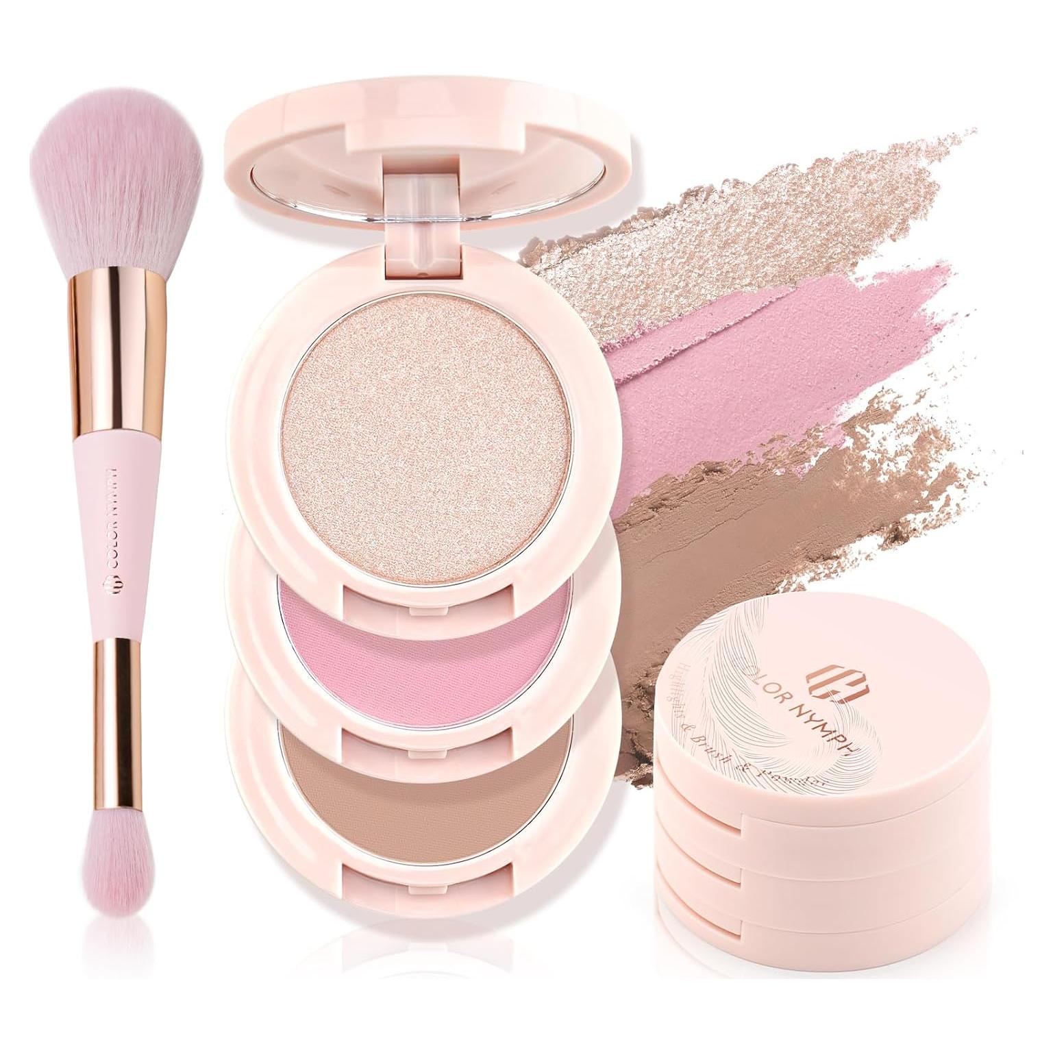 Paleta de Maquillaje Color Nymph 3 en 1 Rubor Contorno Iluminador