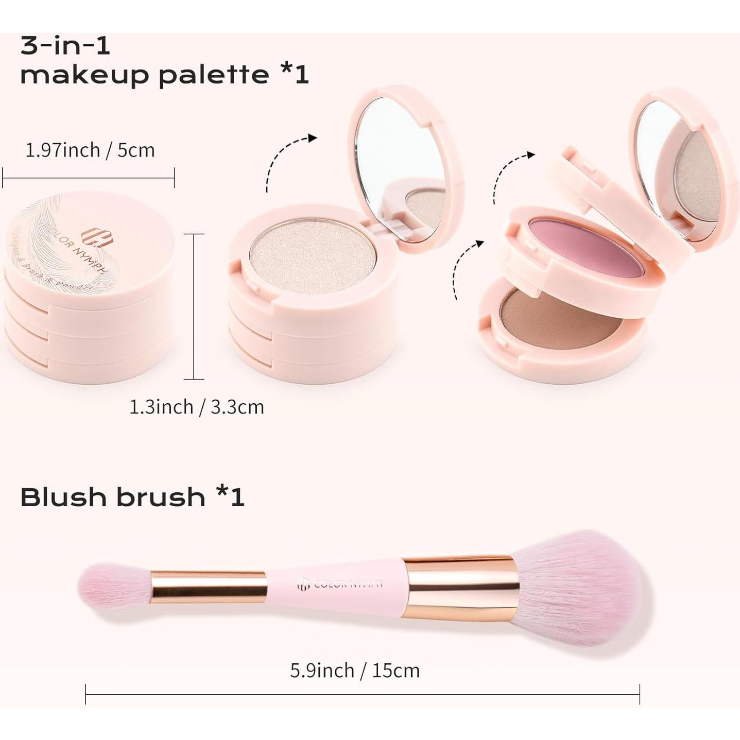 Paleta de Maquillaje Color Nymph 3 en 1 Rubor Contorno Iluminador