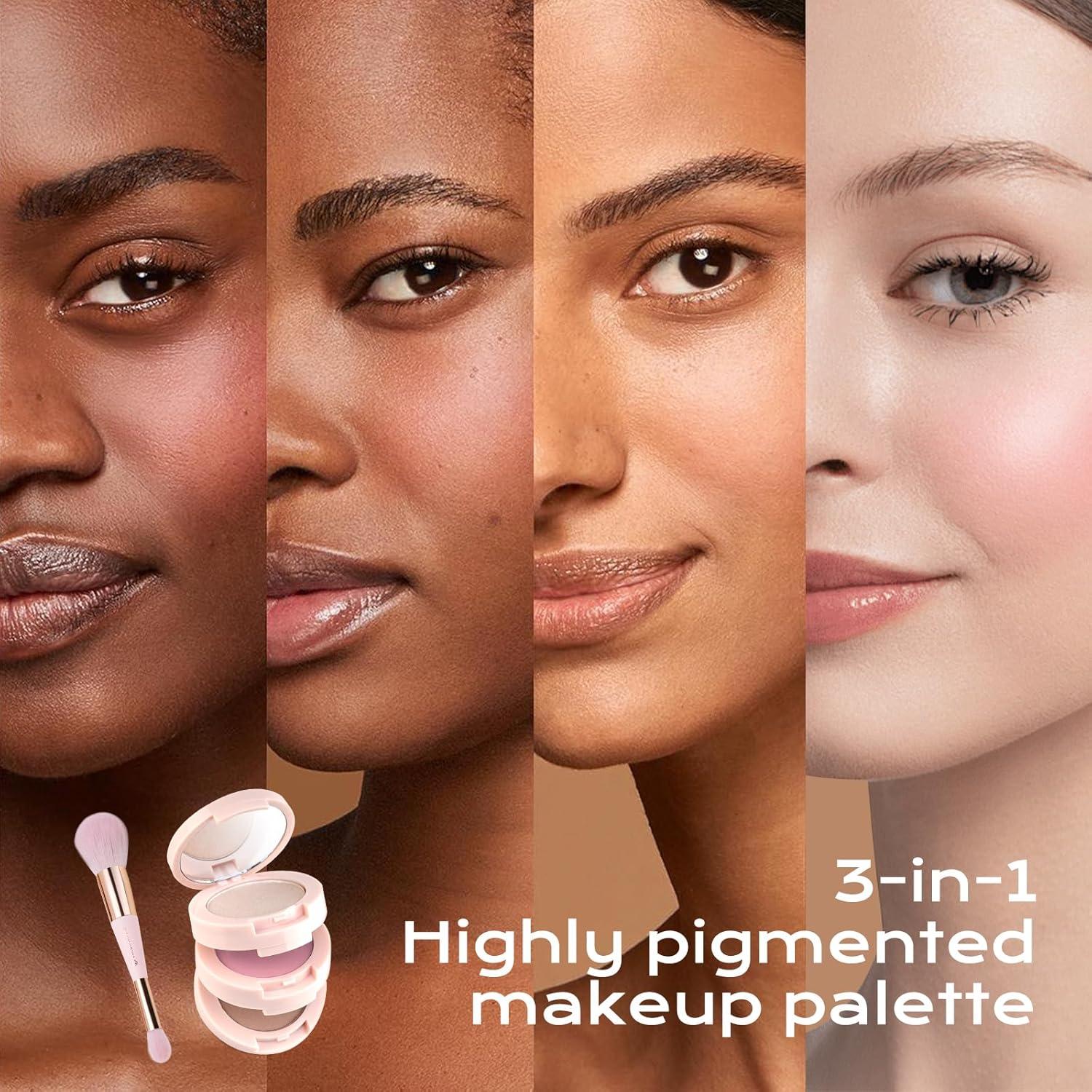 Paleta de Maquillaje Color Nymph 3 en 1 Rubor Contorno Iluminador