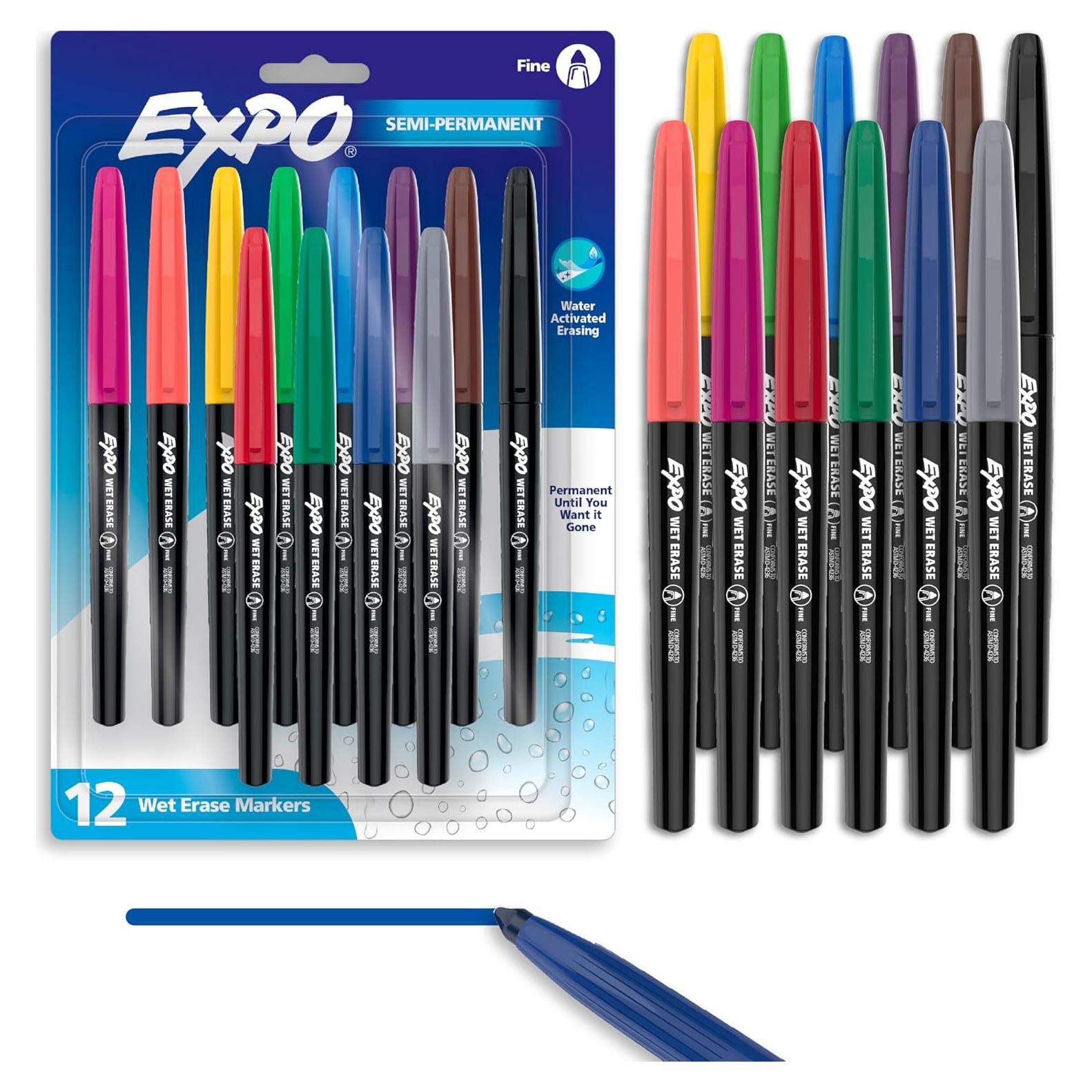 Marcadores de Borrado Húmedo EXPO, 12 Colores, Punta Fina