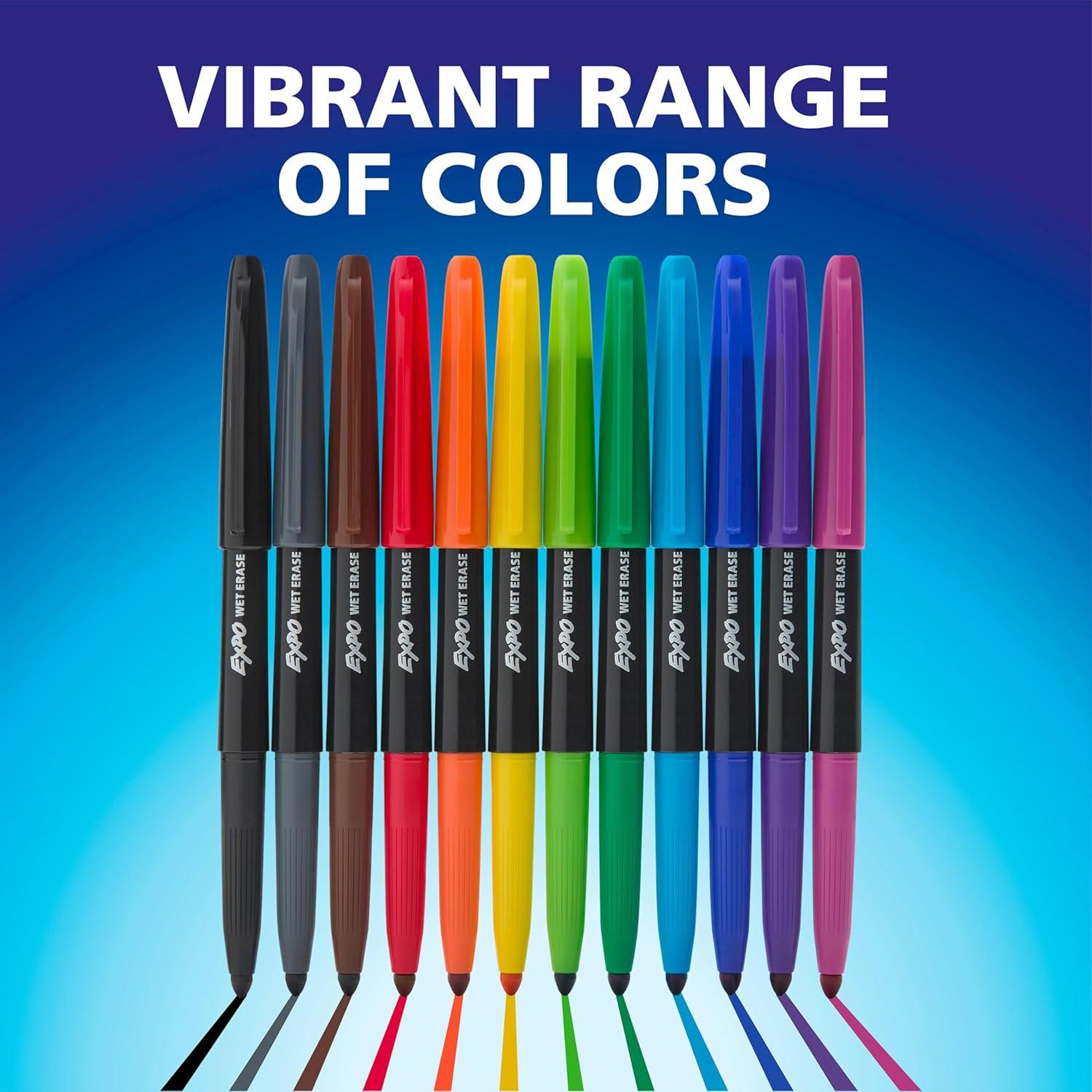 Marcadores de Borrado Húmedo EXPO, 12 Colores, Punta Fina
