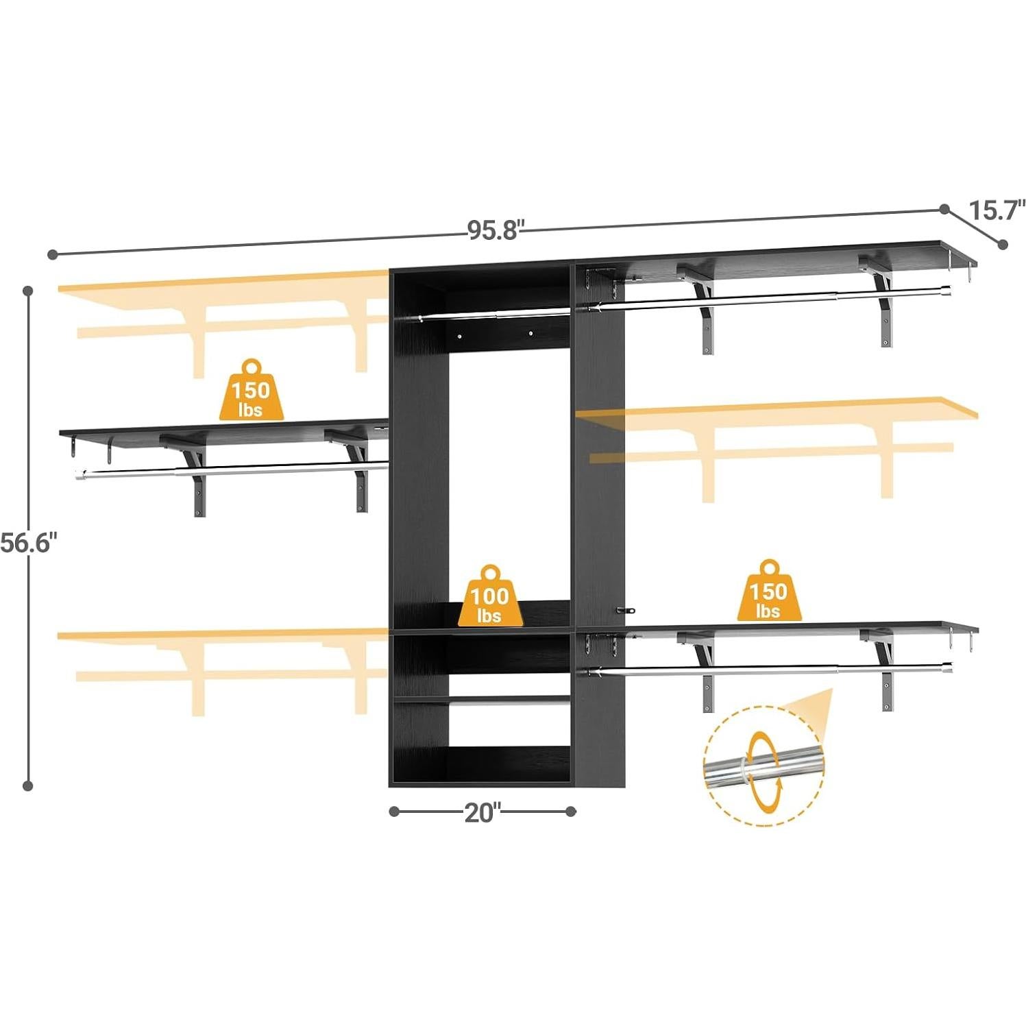 Sistema Organizador de Closet iSunirm 132x147cm Negro