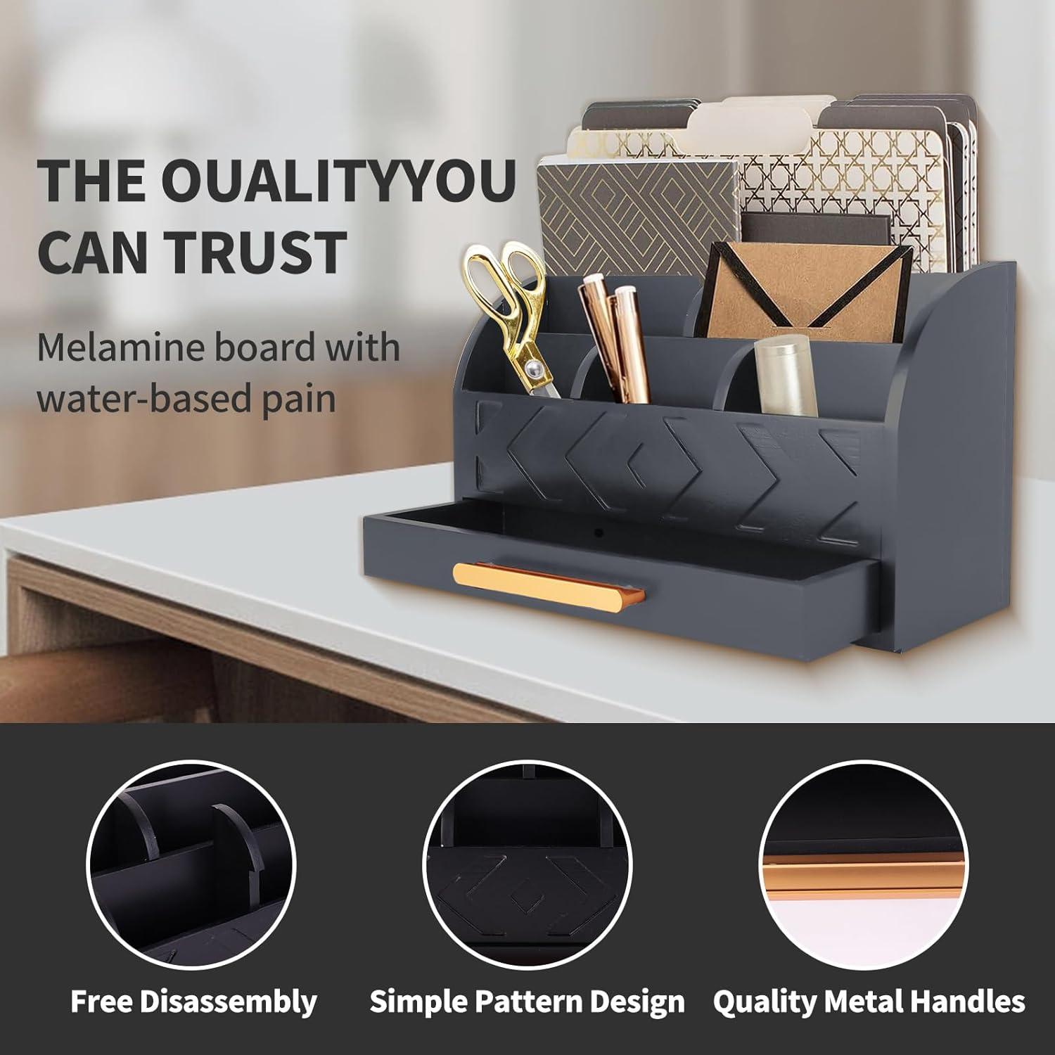 Organizador de Escritorio de Madera ZALIOJI Negro Ajustable