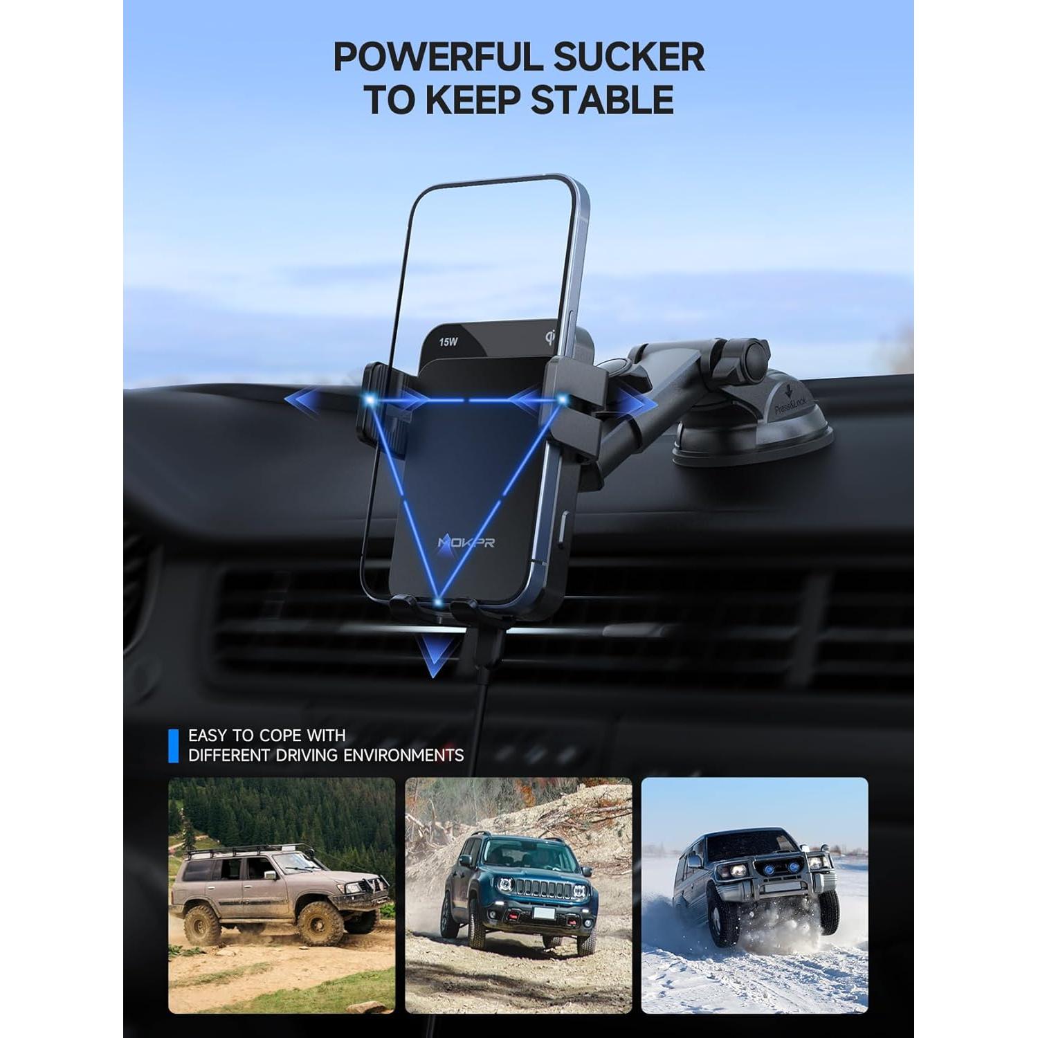 Cargador Inalámbrico para Auto MOKPR 15W con Soporte Automático