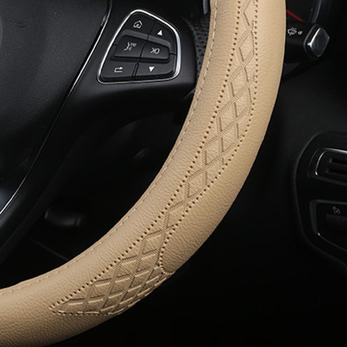 Funda de Volante AUCELI Beige 38 cm Antideslizante de Cuero