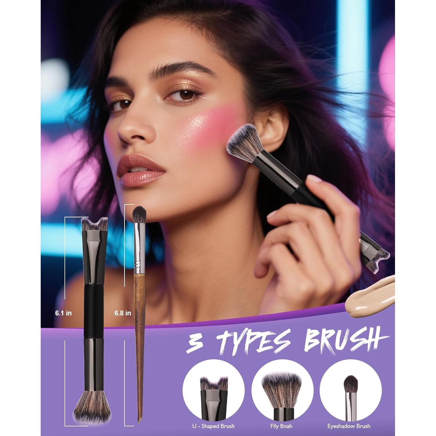 Nose Contour Brush, 2-In-1 U-Shaped,Blush Brush, Eyebrow & Eye Shadow Brush,For Full Face Makeup Beginners,Nose Contour,Blush Brush for Cheeks,Eyeshadow Brushes