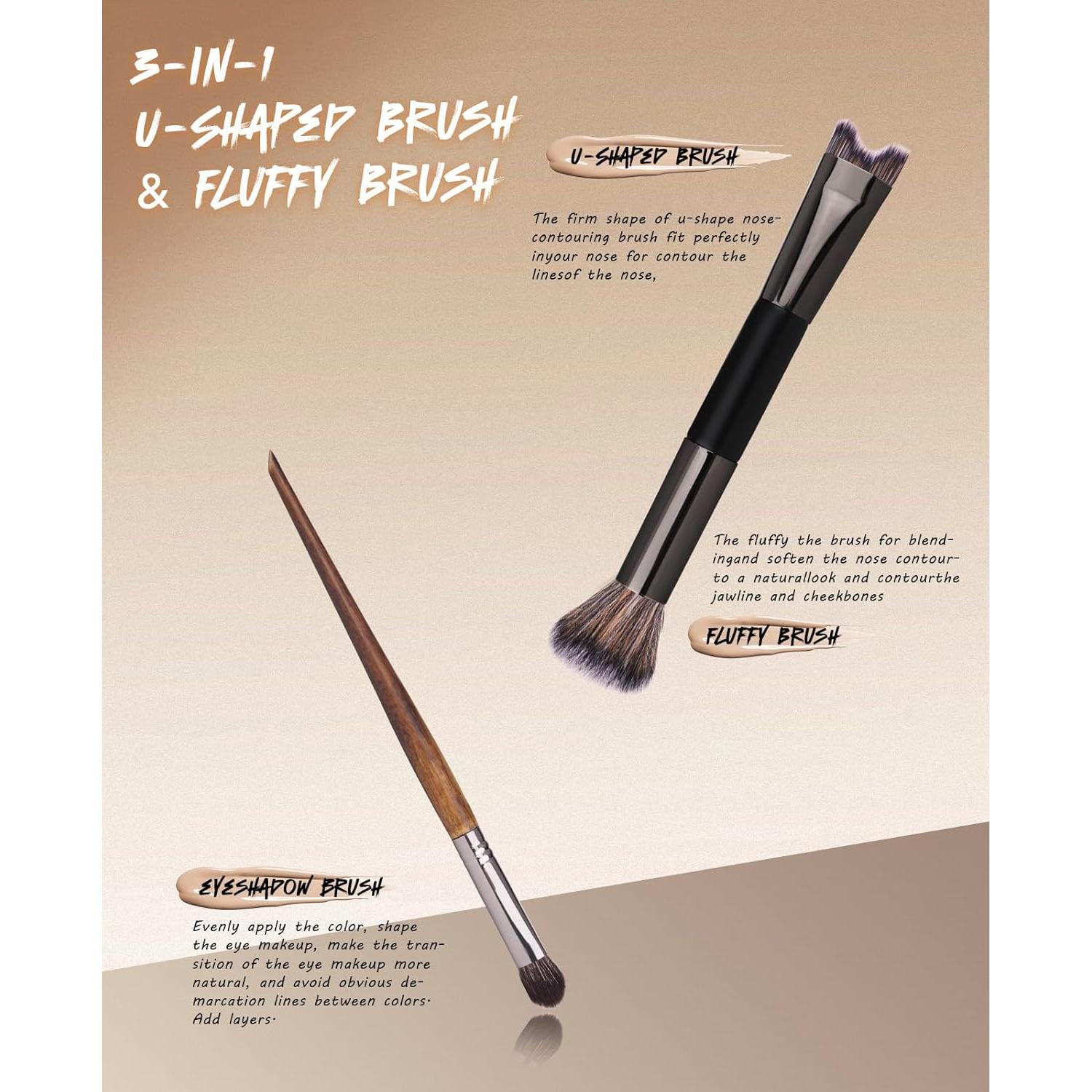 Nose Contour Brush, 2-In-1 U-Shaped,Blush Brush, Eyebrow & Eye Shadow Brush,For Full Face Makeup Beginners,Nose Contour,Blush Brush for Cheeks,Eyeshadow Brushes