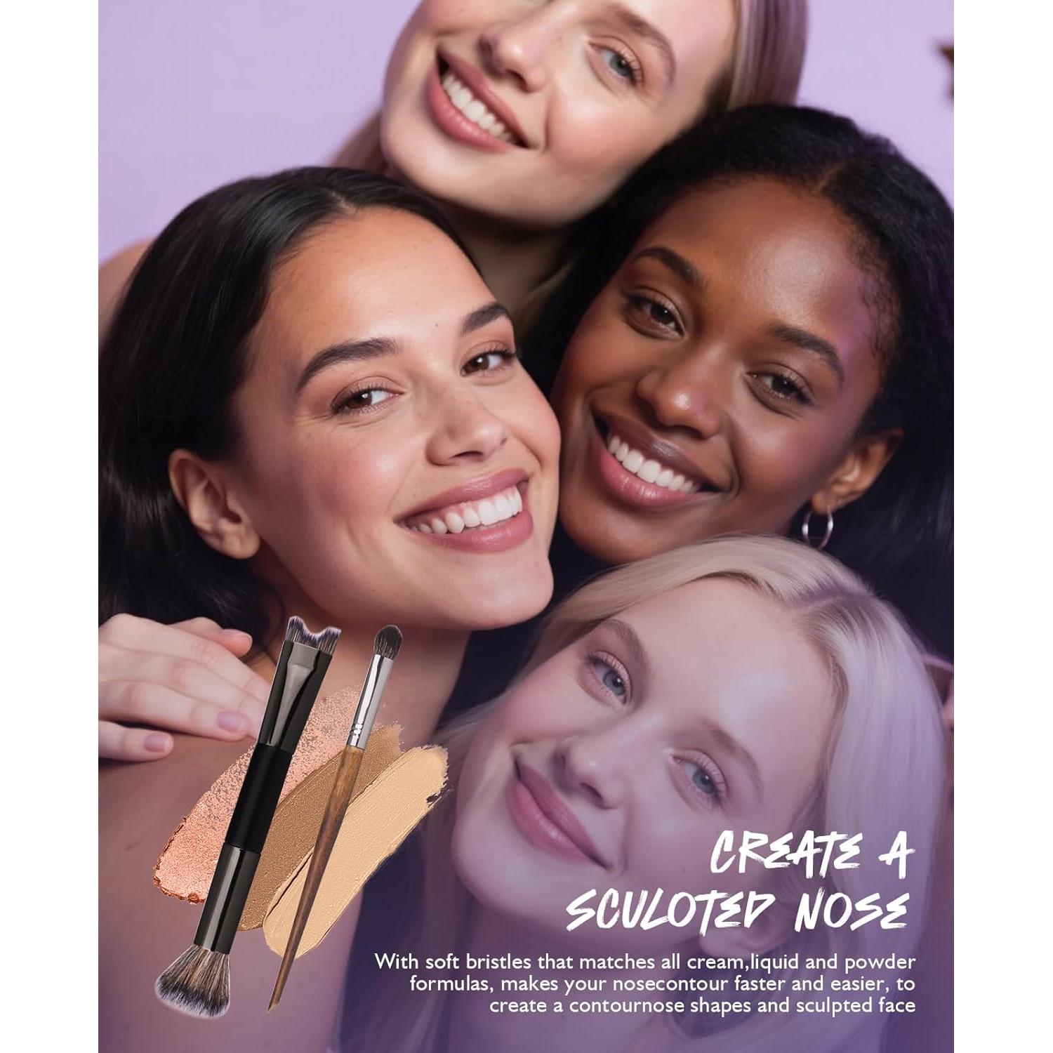 Nose Contour Brush, 2-In-1 U-Shaped,Blush Brush, Eyebrow & Eye Shadow Brush,For Full Face Makeup Beginners,Nose Contour,Blush Brush for Cheeks,Eyeshadow Brushes