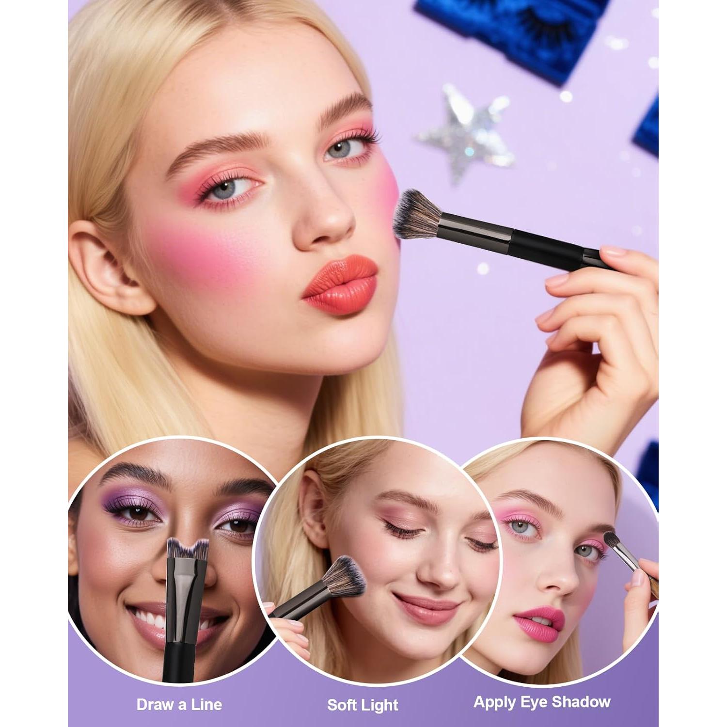 Nose Contour Brush, 2-In-1 U-Shaped,Blush Brush, Eyebrow & Eye Shadow Brush,For Full Face Makeup Beginners,Nose Contour,Blush Brush for Cheeks,Eyeshadow Brushes