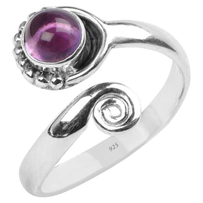 Anillo ajustable de plata esterlina 925 con amatista natural