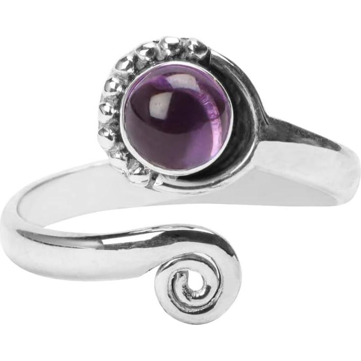 Anillo ajustable de plata esterlina 925 con amatista natural
