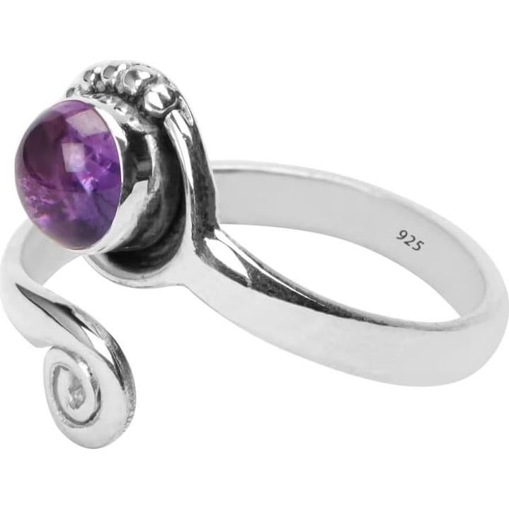 Anillo ajustable de plata esterlina 925 con amatista natural