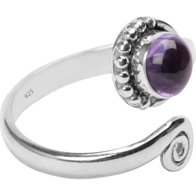 Anillo ajustable de plata esterlina 925 con amatista natural