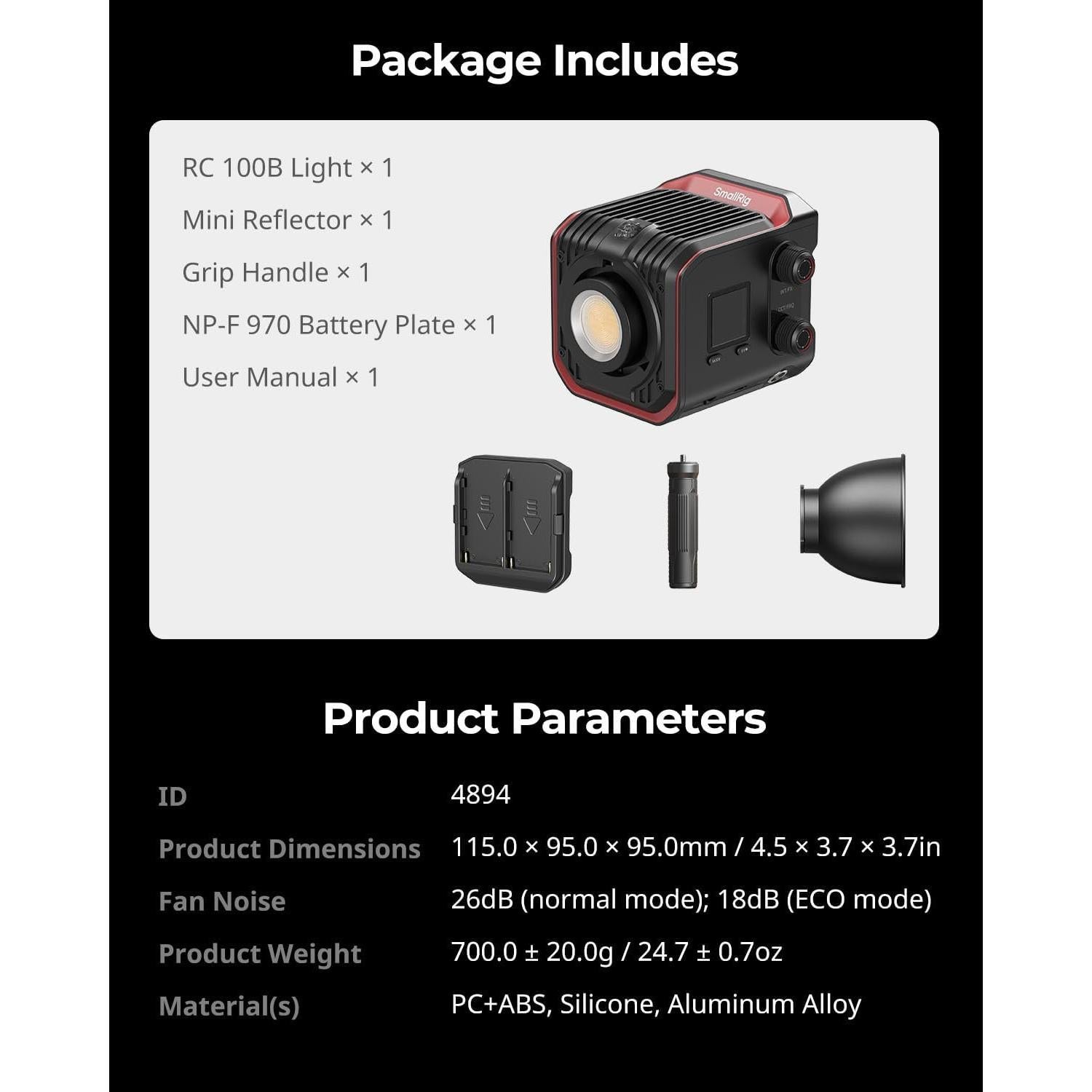 Luz de Video SmallRig RC 100B COB 100W Bi-Color 2700K-6500K