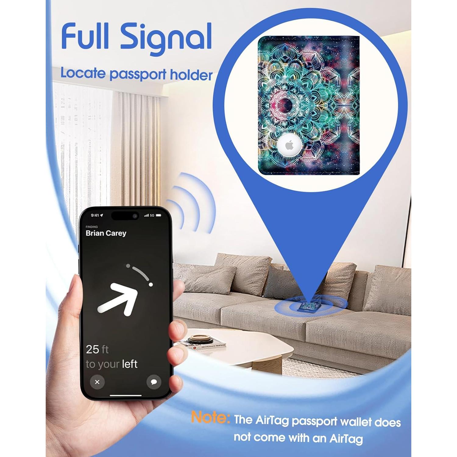 Funda de Pasaporte Slohif Datura para Adultos - Cuero RFID Azul Floral