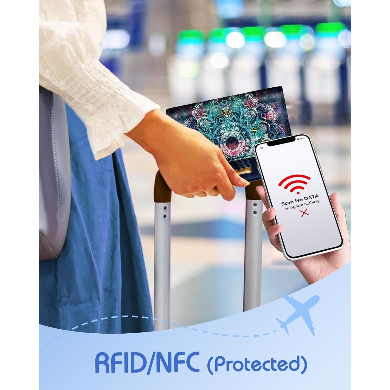 Funda de Pasaporte Slohif Datura para Adultos - Cuero RFID Azul Floral