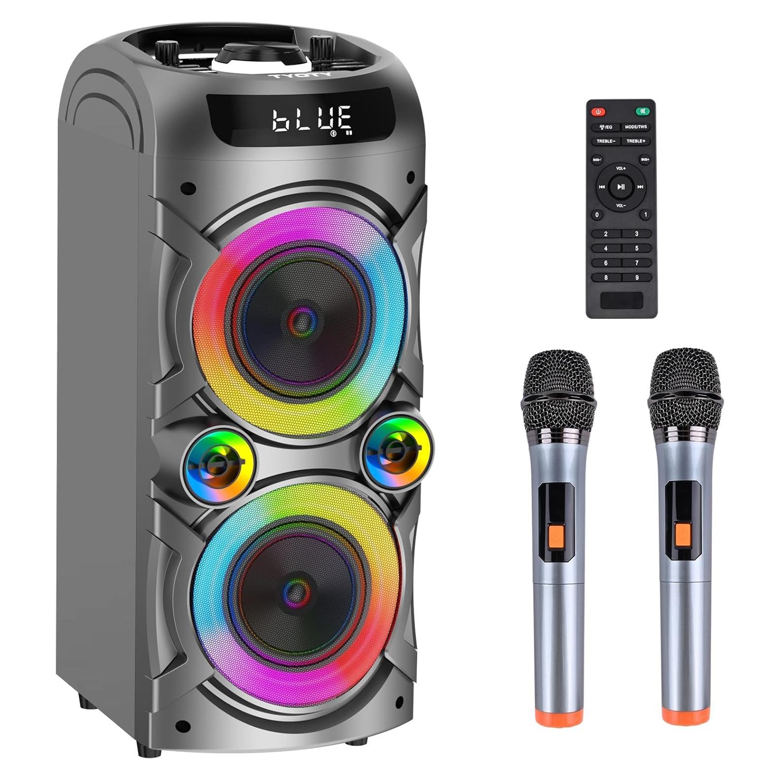 Altavoz Karaoke A90 con 2 Micrófonos Inalámbricos 100W