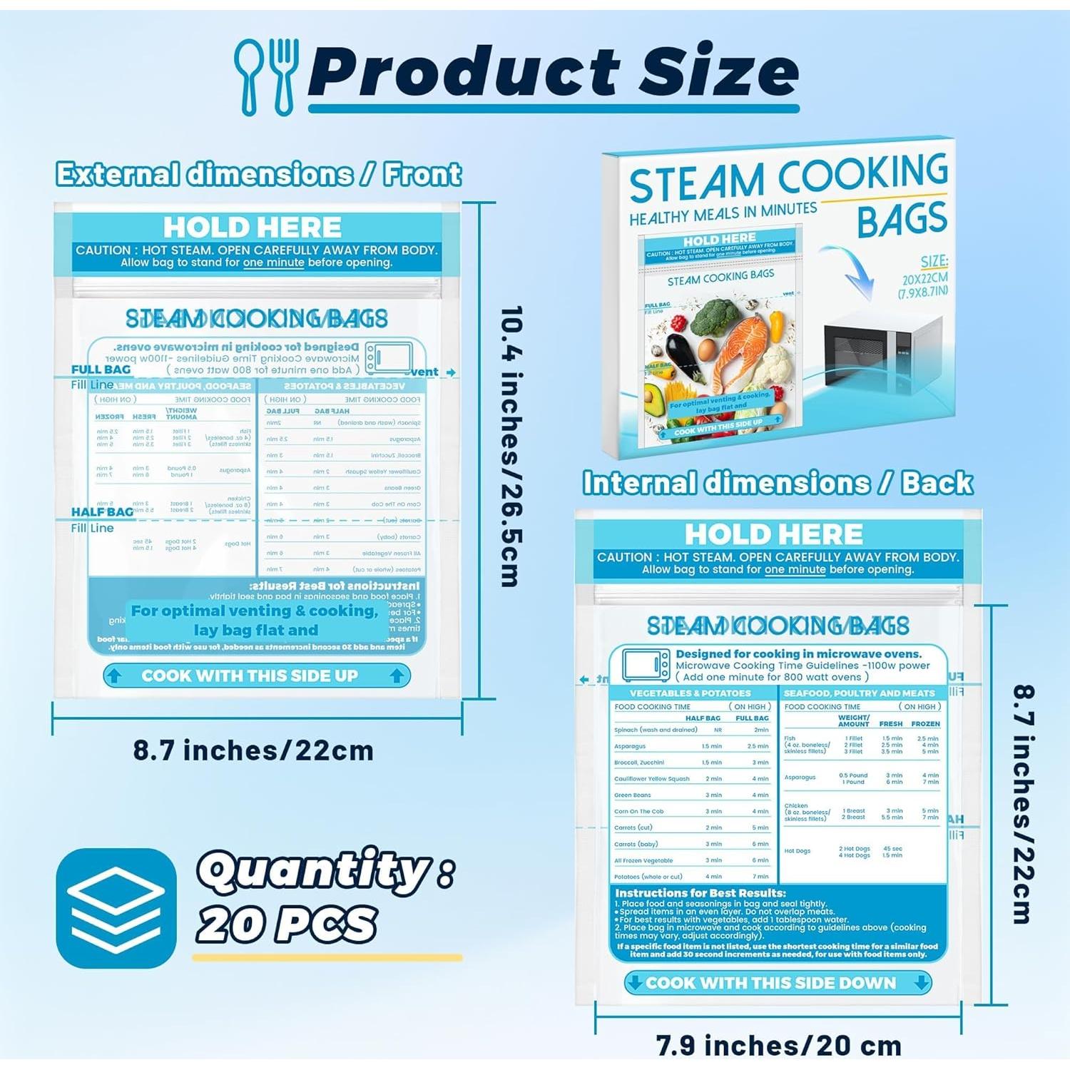 20 Bolsas de Vapor para Microondas USEAMIE - Cocción Rápida y Fresca