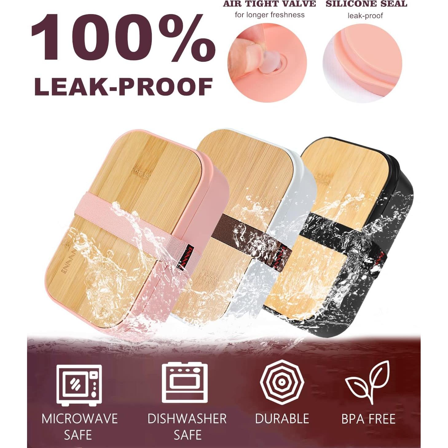 Caja de Almuerzo Bento INVVNI 1.01L con Tapa de Bambú - A Prueba de Fugas