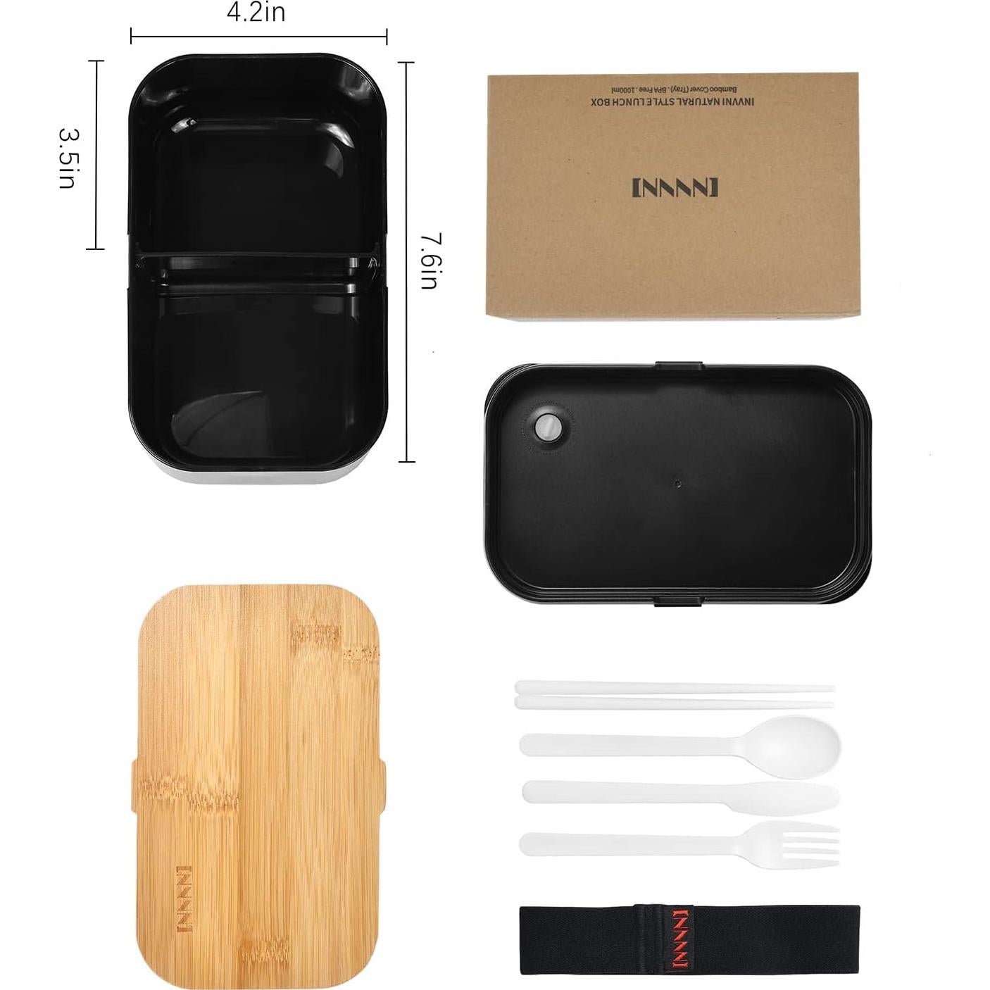 Caja de Almuerzo Bento INVVNI 1.01L con Tapa de Bambú - A Prueba de Fugas