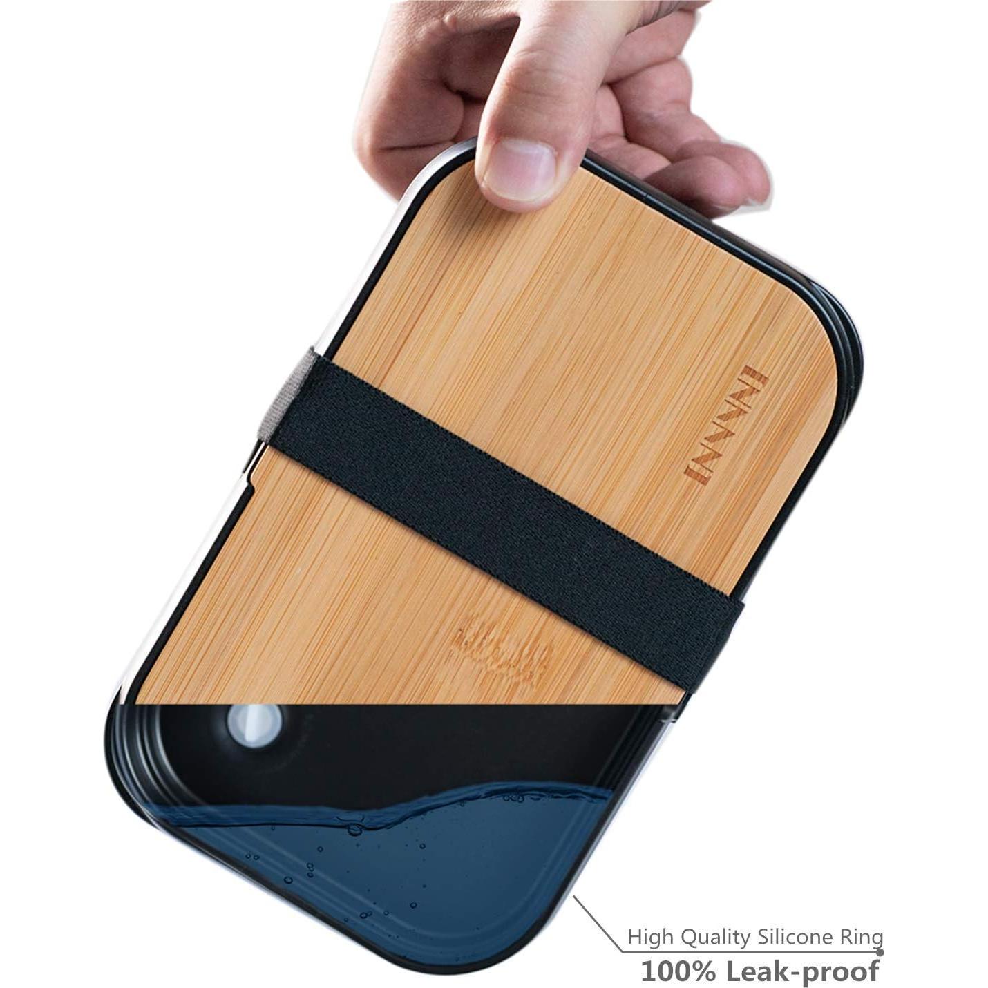 Caja de Almuerzo Bento INVVNI 1.01L con Tapa de Bambú - A Prueba de Fugas