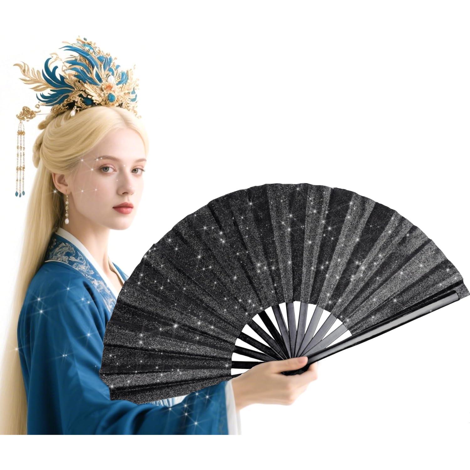 Abanico Plegable Grande TUZOKNI Negro Brillante 33.5cm