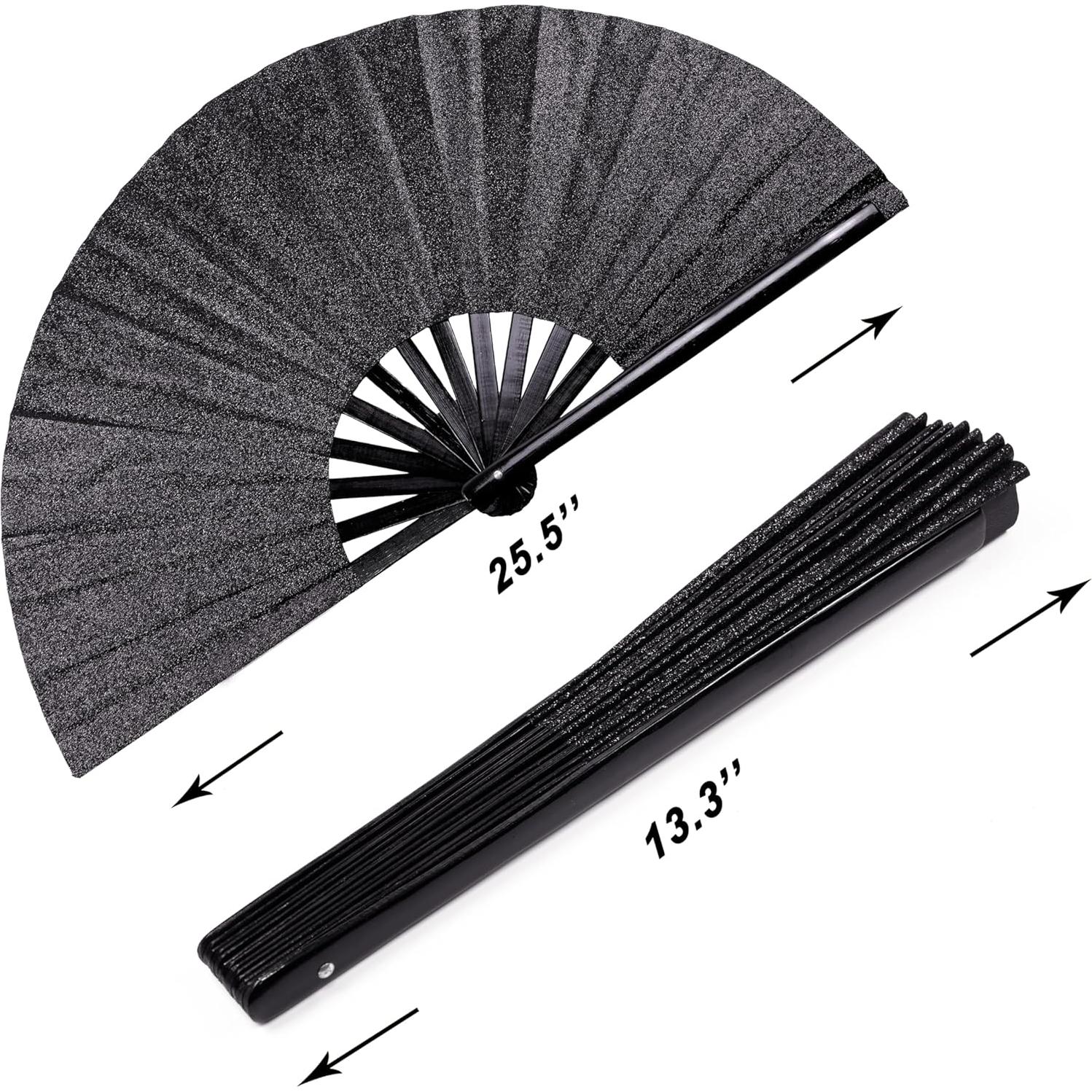 Abanico Plegable Grande TUZOKNI Negro Brillante 33.5cm