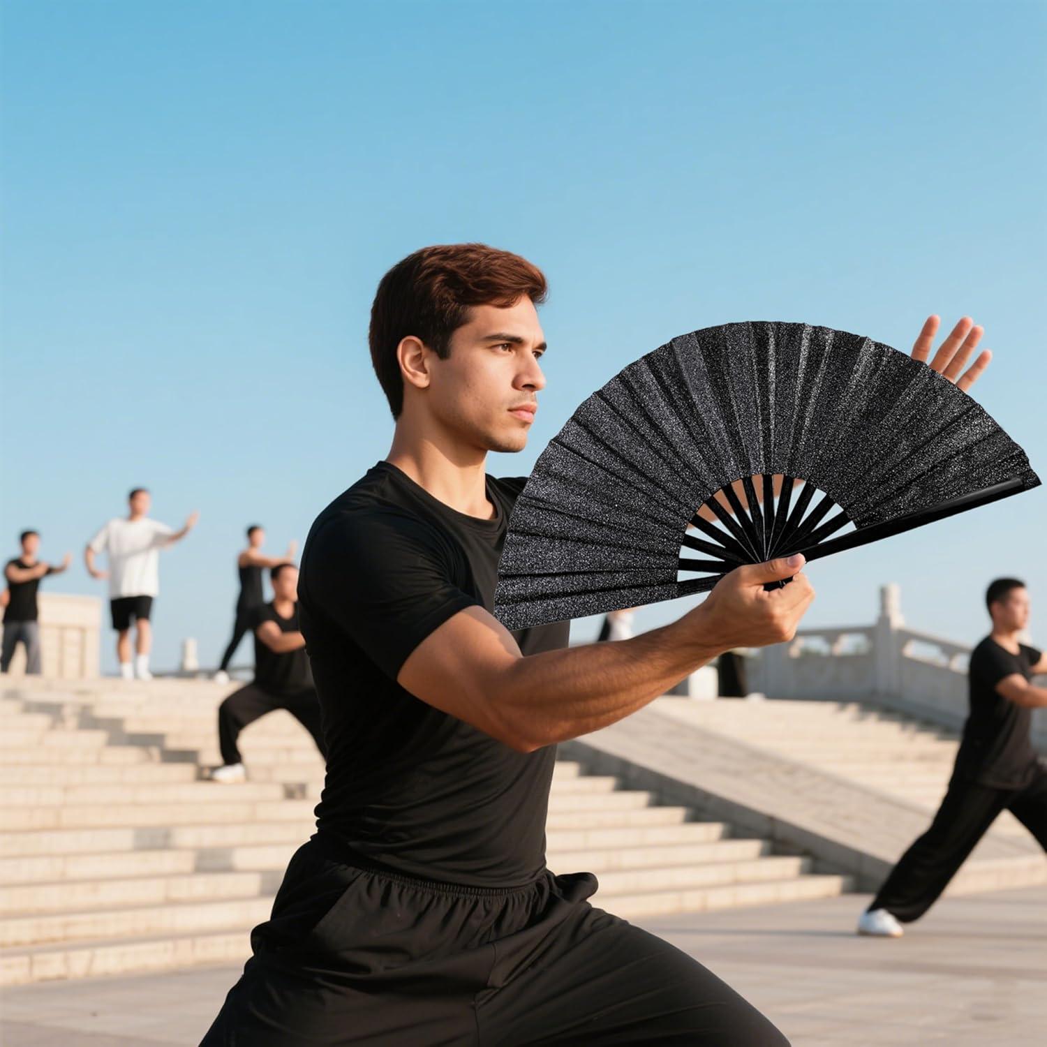 Abanico Plegable Grande TUZOKNI Negro Brillante 33.5cm