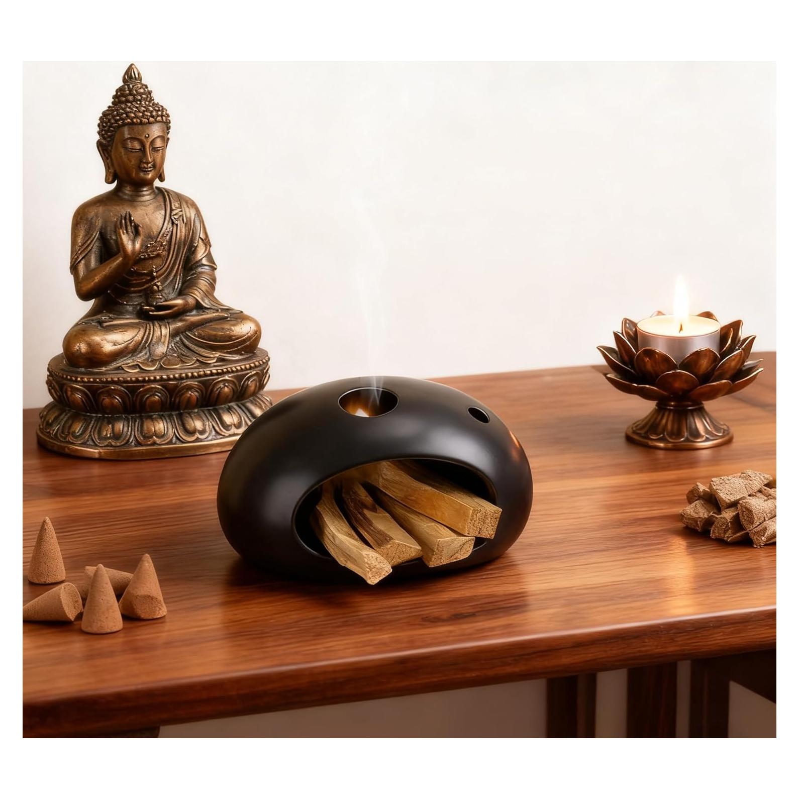 Soporte de Incienso YIASSON Cerámica Negra para Palo Santo