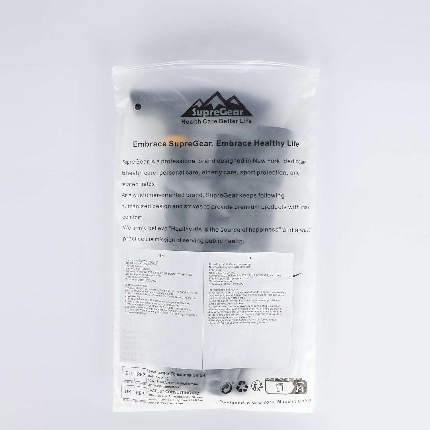 Bastón Plegable Supregear Ajustable 83.8-94 cm Ligero Negro