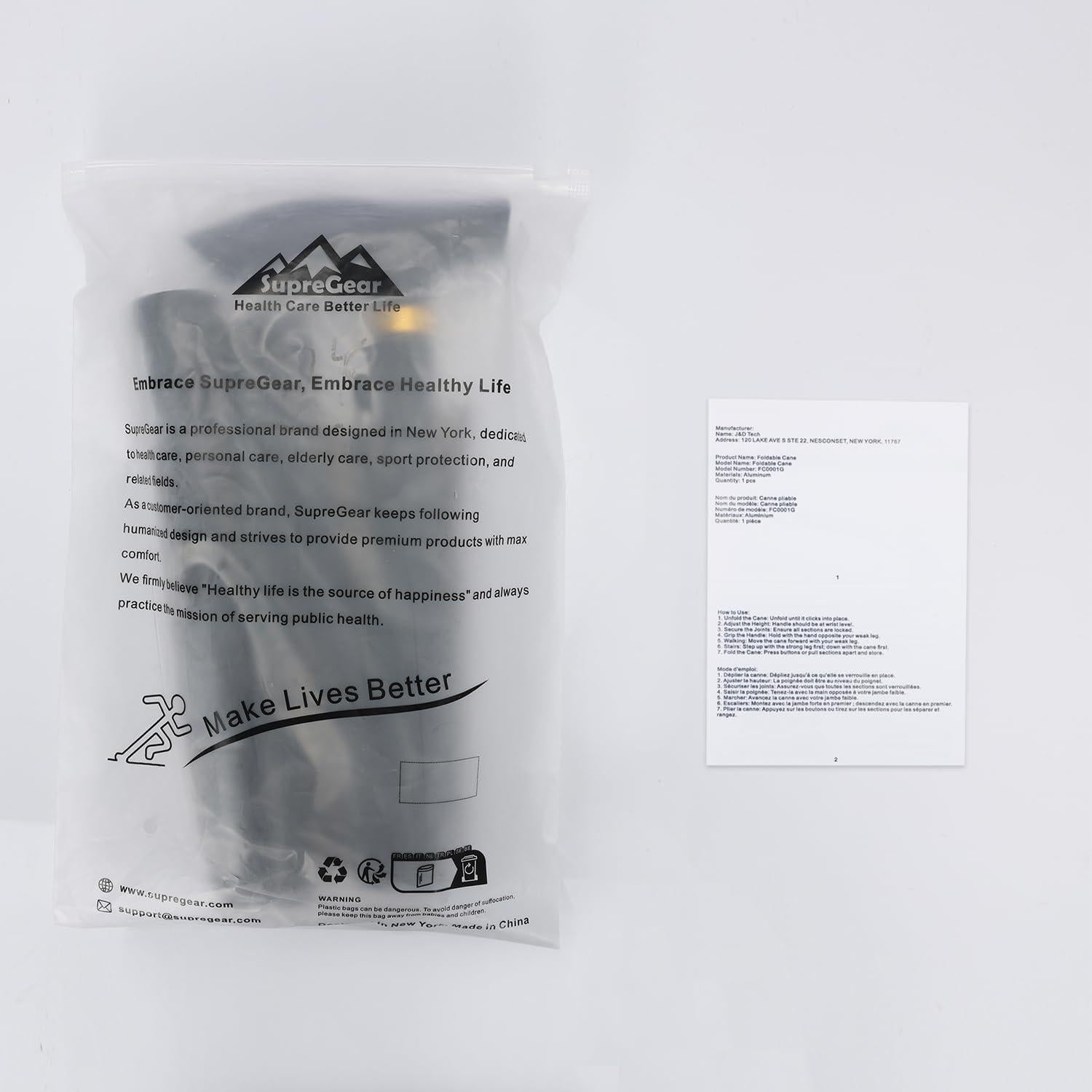 Bastón Plegable Supregear Ajustable 83.8-94 cm Ligero Negro