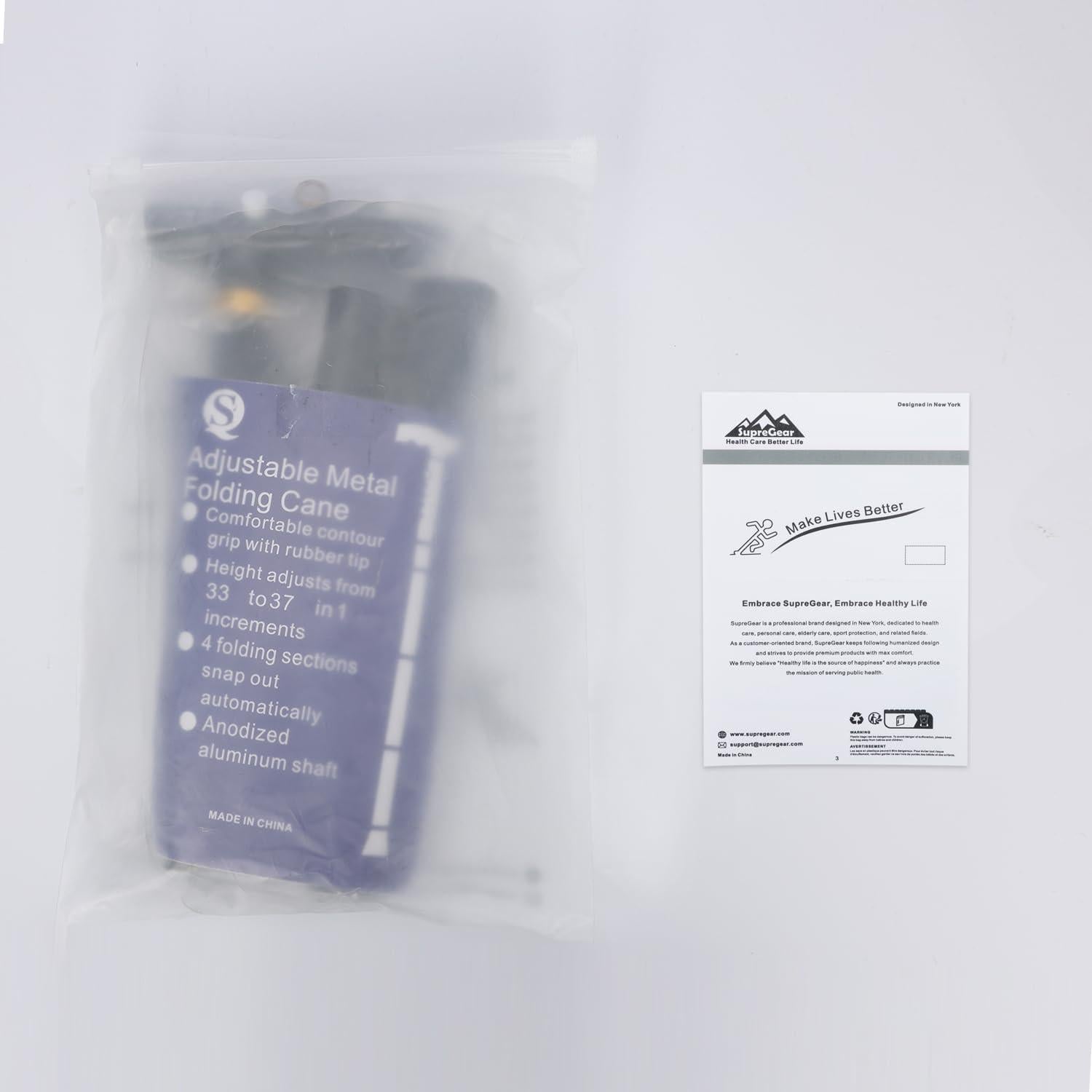 Bastón Plegable Supregear Ajustable 83.8-94 cm Ligero Negro