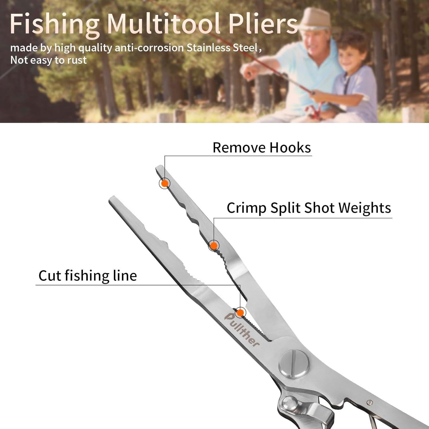 Alicates de Pesca Pullther Fishing de Acero Inoxidable 21.78cm