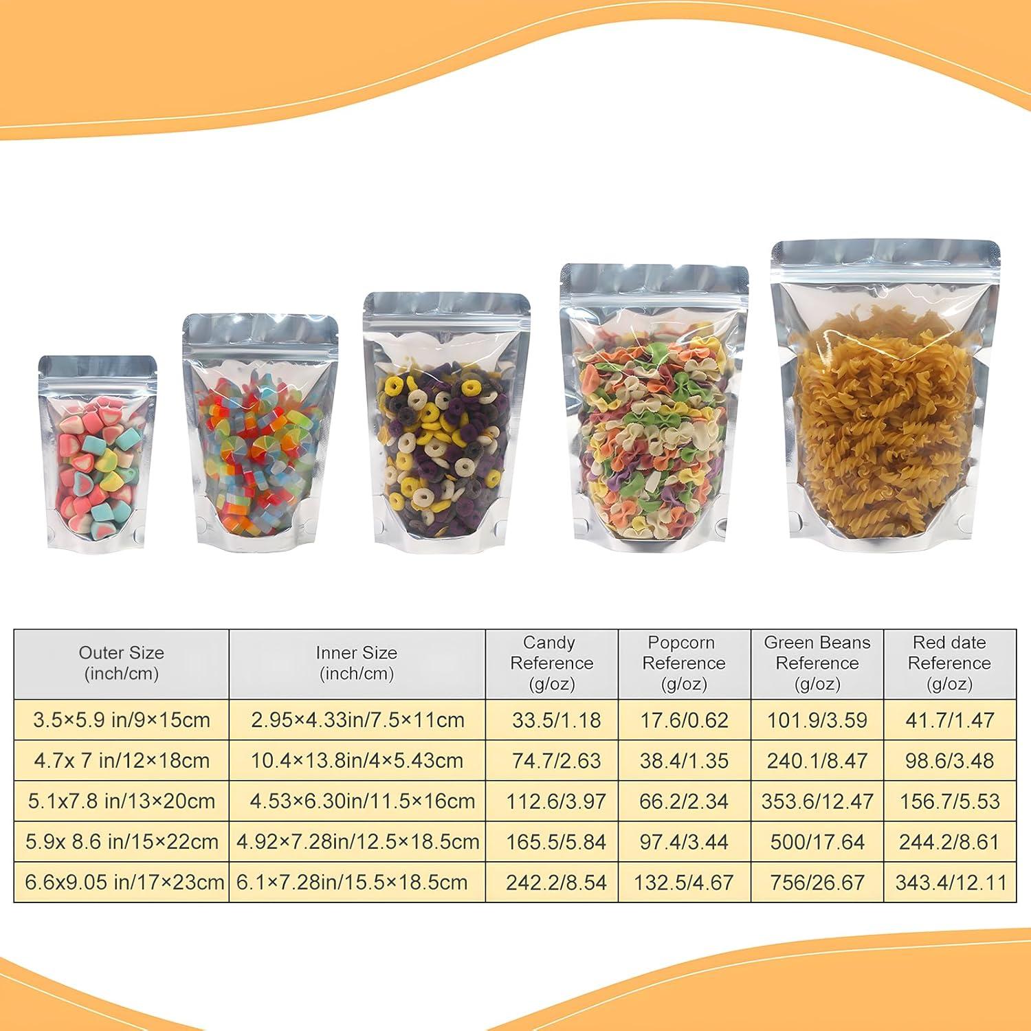 SumDirect Reusable Aluminium Foil Zipper Stand Up Food Pouches Bags with Notch for Food Storage 3.5x5.9 Inches, 2.8oz, Pack of 50