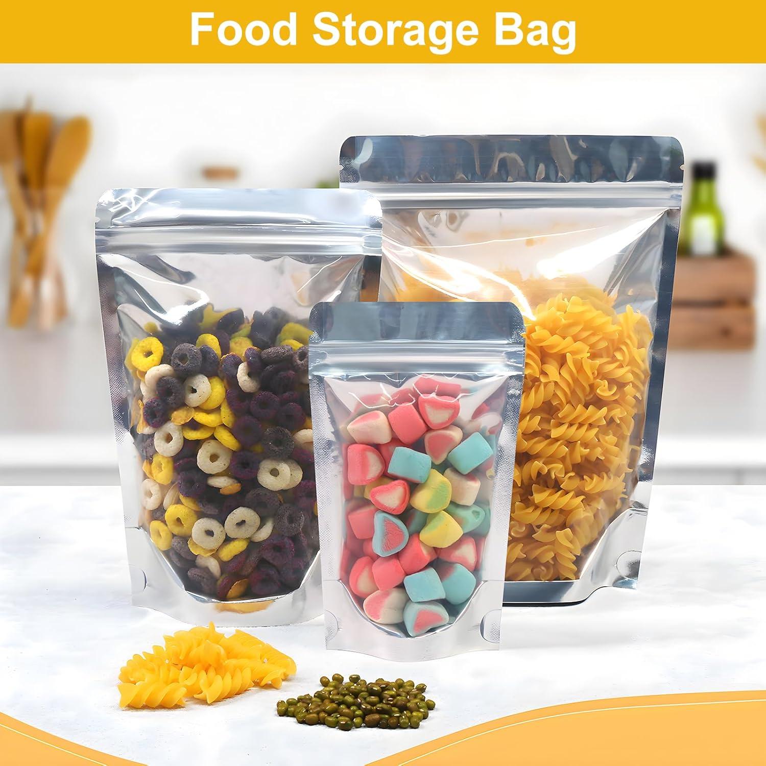 SumDirect Reusable Aluminium Foil Zipper Stand Up Food Pouches Bags with Notch for Food Storage 3.5x5.9 Inches, 2.8oz, Pack of 50