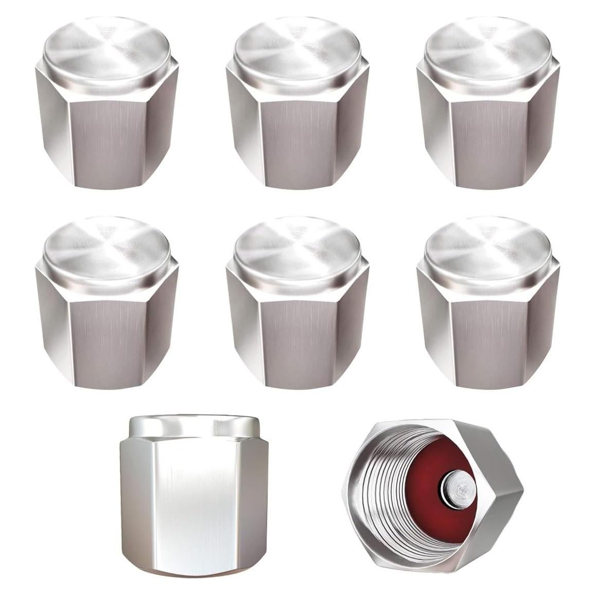 Car Tire Valve Cap, Hexagon Shape Brass Tire Stem Valve Dust Cover with Rubber O-Ring, Corrosion Resistant Leak-Proof Tire Air Caps, Universal Tires Accessories for Most Cars (8PCS)