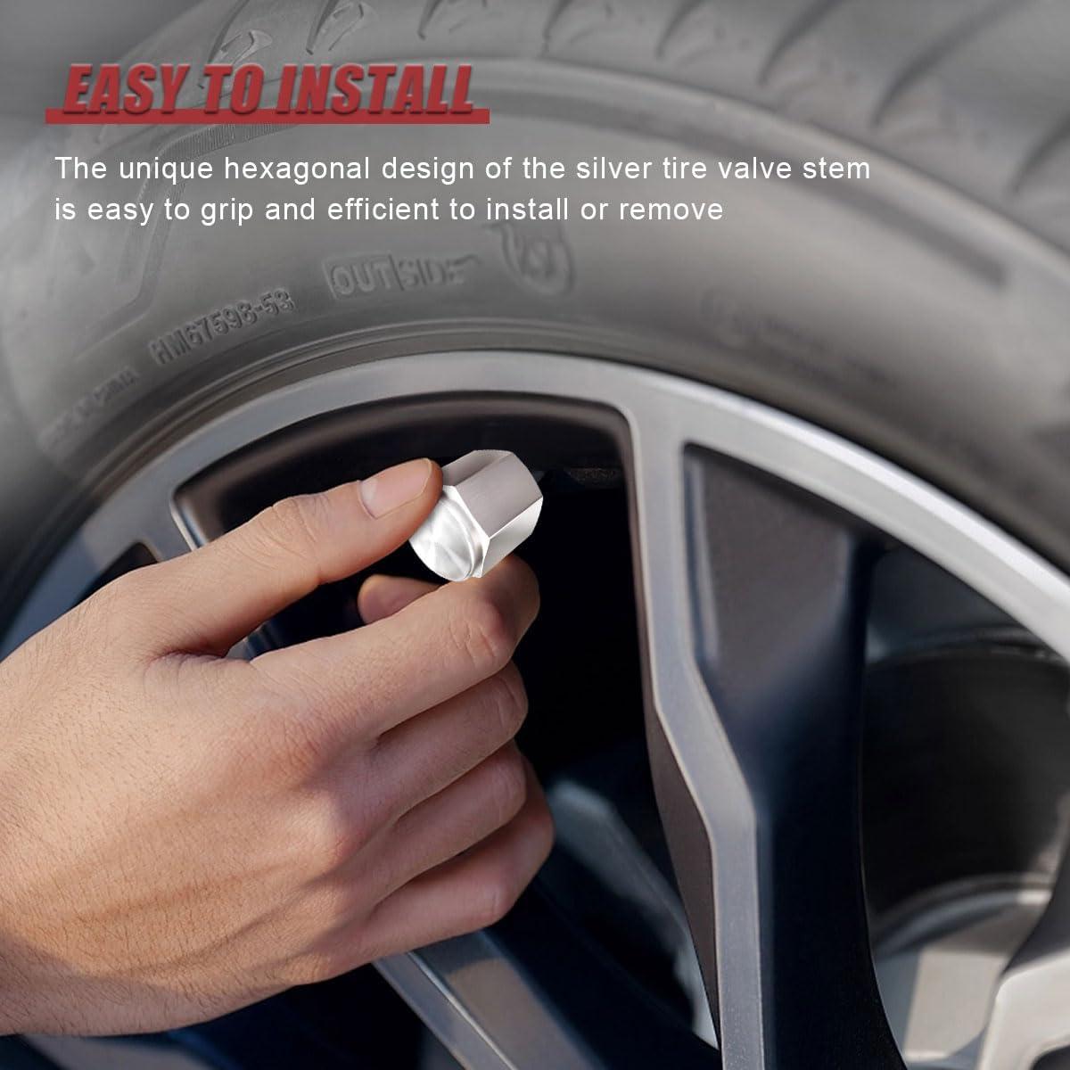 Car Tire Valve Cap, Hexagon Shape Brass Tire Stem Valve Dust Cover with Rubber O-Ring, Corrosion Resistant Leak-Proof Tire Air Caps, Universal Tires Accessories for Most Cars (8PCS)