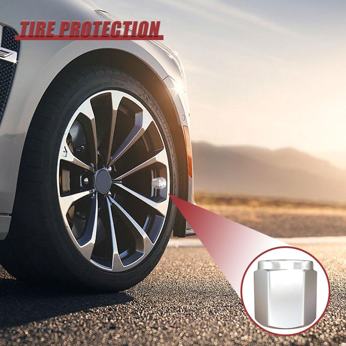 Car Tire Valve Cap, Hexagon Shape Brass Tire Stem Valve Dust Cover with Rubber O-Ring, Corrosion Resistant Leak-Proof Tire Air Caps, Universal Tires Accessories for Most Cars (8PCS)