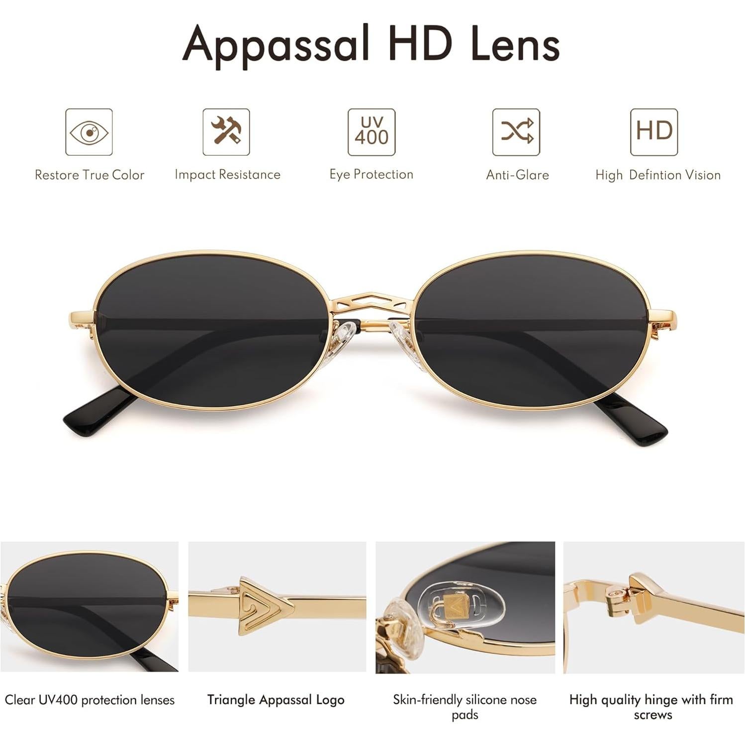 Gafas de sol ovaladas retro Appassal UV400 unisex 90s