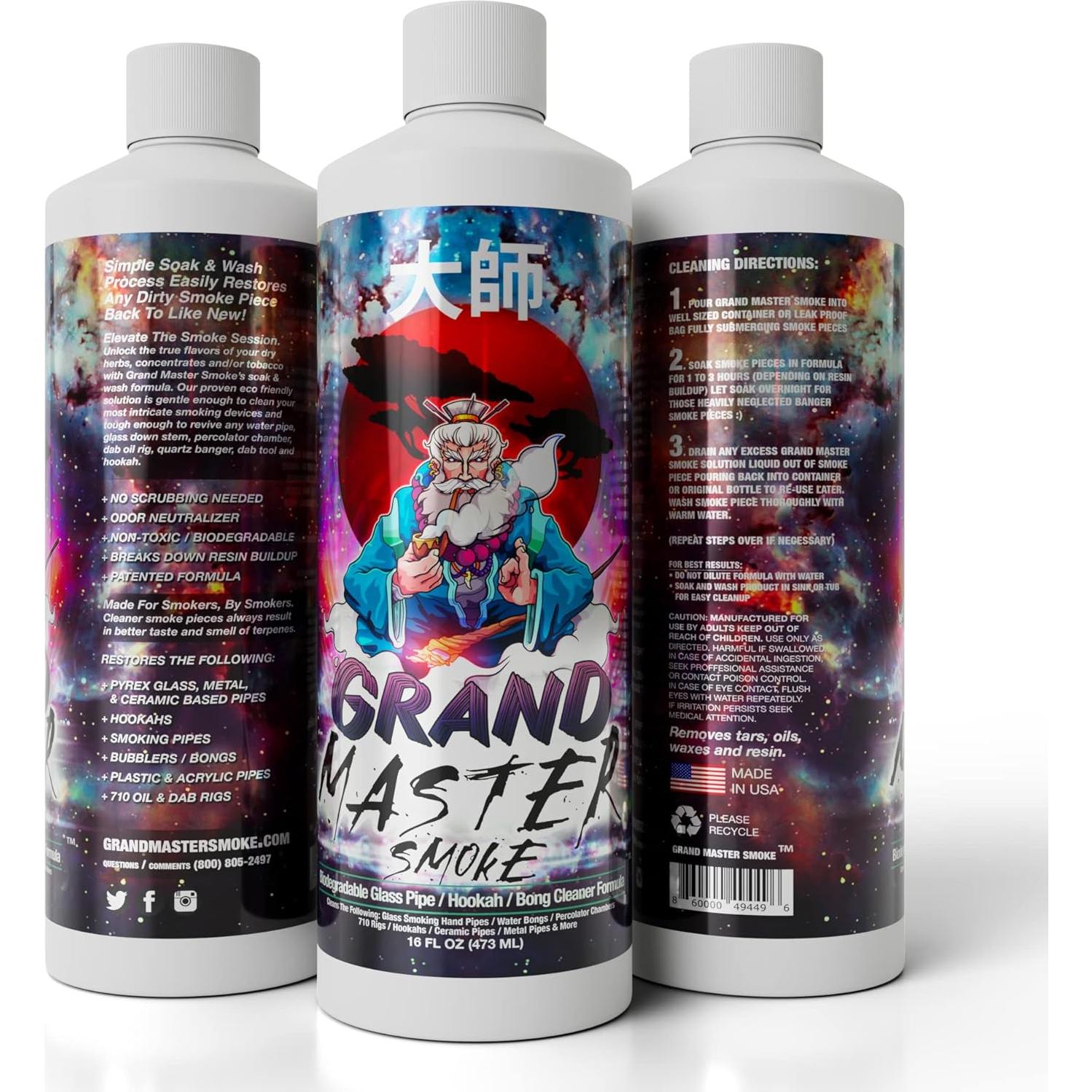 Limpiador de Pipa de Vidrio Grand Master Smoke 0.47L - Sin Fregar